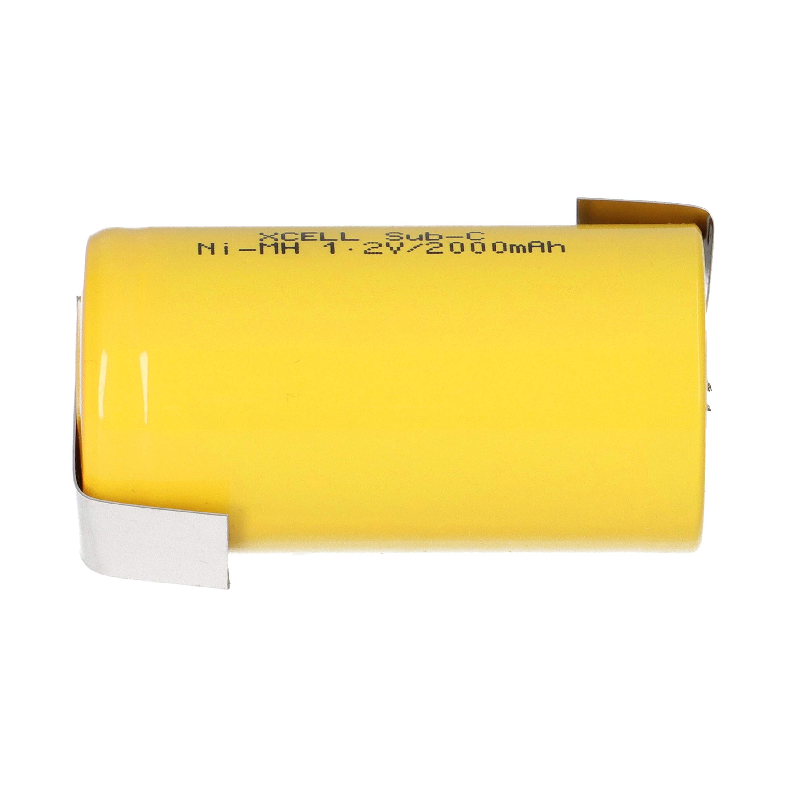 XCell Lot de 20 piles SUB-C 2000 mAh / 1,2 V / NiMH avec cosses à souder en Z Jaune