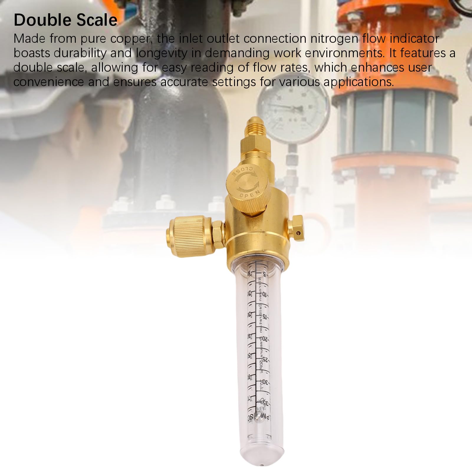 Generic Indicatore di Flusso di Azoto, Misuratore di Portata di Azoto a Doppia Scala Connessione di Ingresso e Uscita Svasata 1/4 Pollici, Flussometro per Brasatura