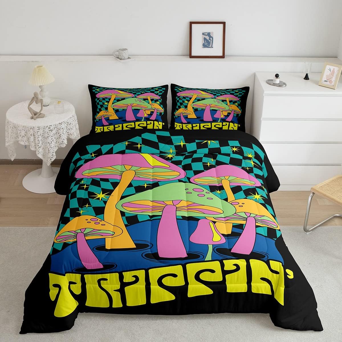 Feelyou Vintage Mushroom Decor Comforter Set Cartoon Mushrooms Bedding