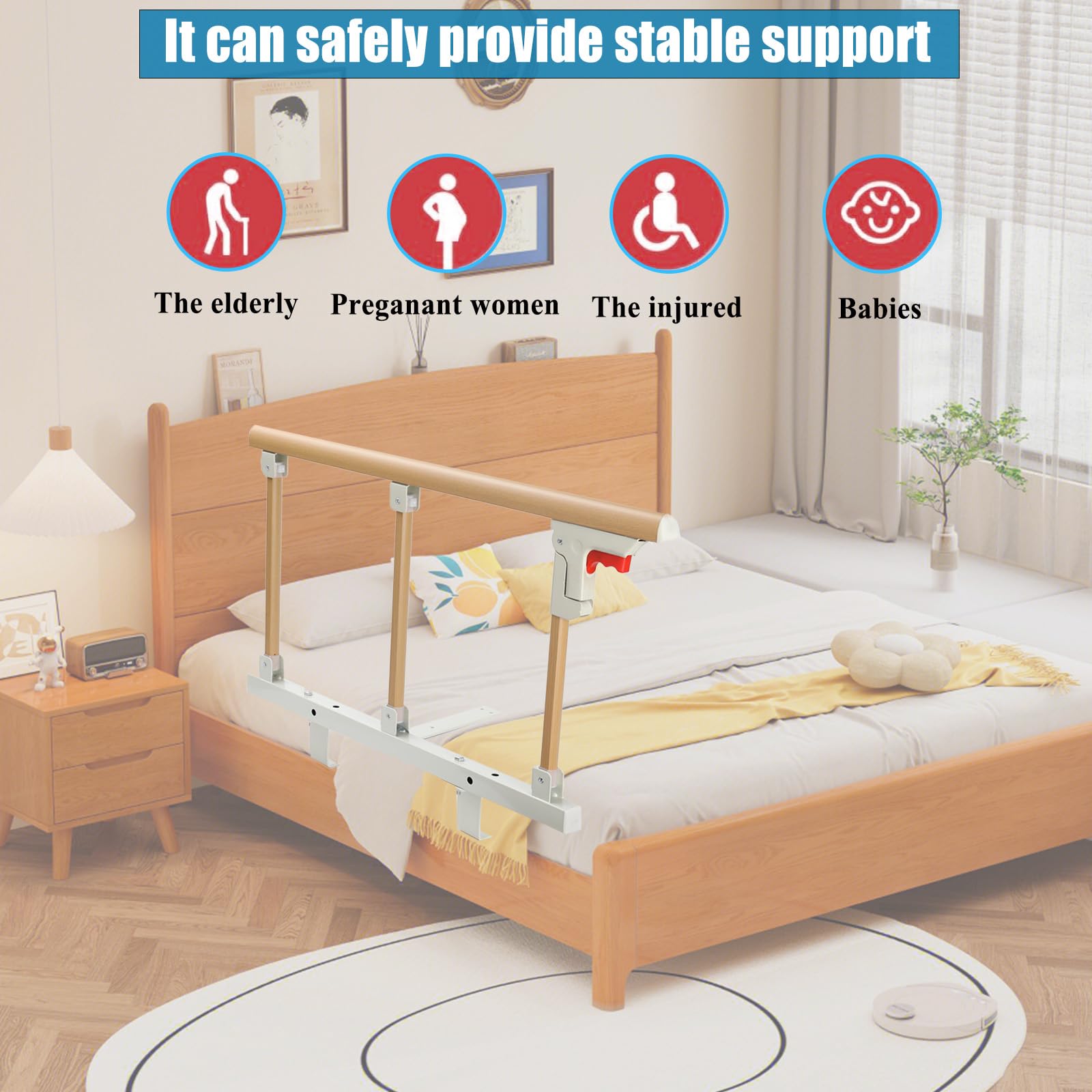 Sponda Letto Anziani, Sponda Sicurezza da Portatile, Barriera per Letto in Metallo, Griglia per Letto Pieghevole Anticaduta Barriera Letto per Anziani, Disabili, Adulti e Bambini