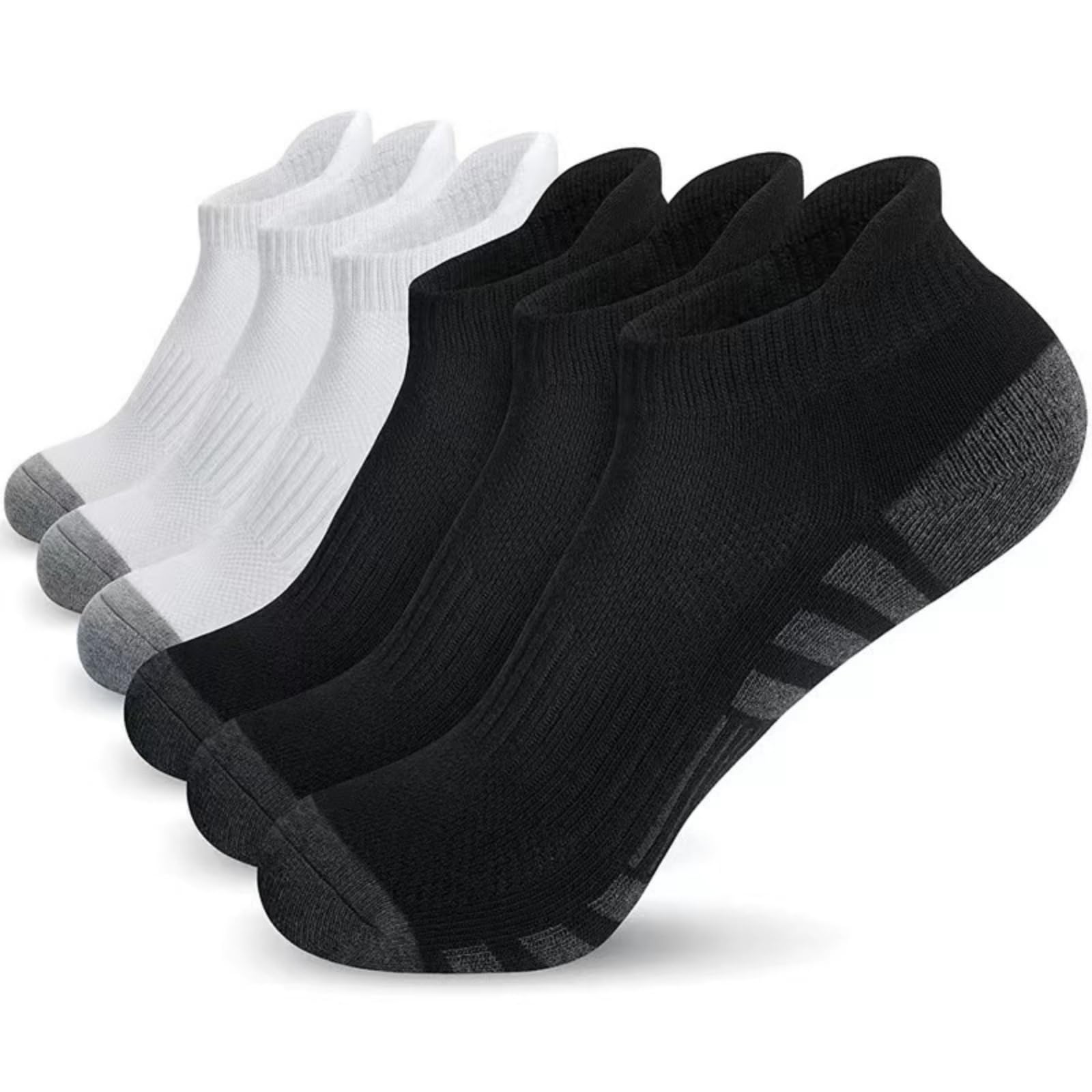 JDLYEVERMen's Running Socks - 6-Pack Athletic Socks for Men Featuring 3 Pairs Black & 3 Pairs White, Moisture-Wicking, Breathable Mesh Construction, Anti-Slip, Running, Basketball, Large Sizes 42-47