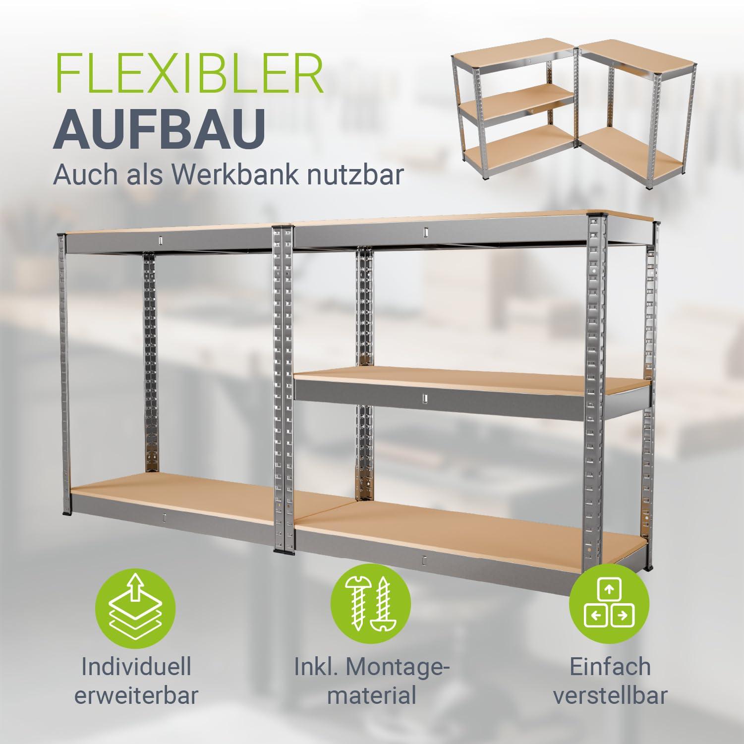 Juskys 2er-Set Lagerregal Basic 2X 180x90x40cm (HxBxT) | 1750 kg | 10 Böden | Schwerlastregal Steckregal Metall Kellerregal Regalsystem Regal verzinkt