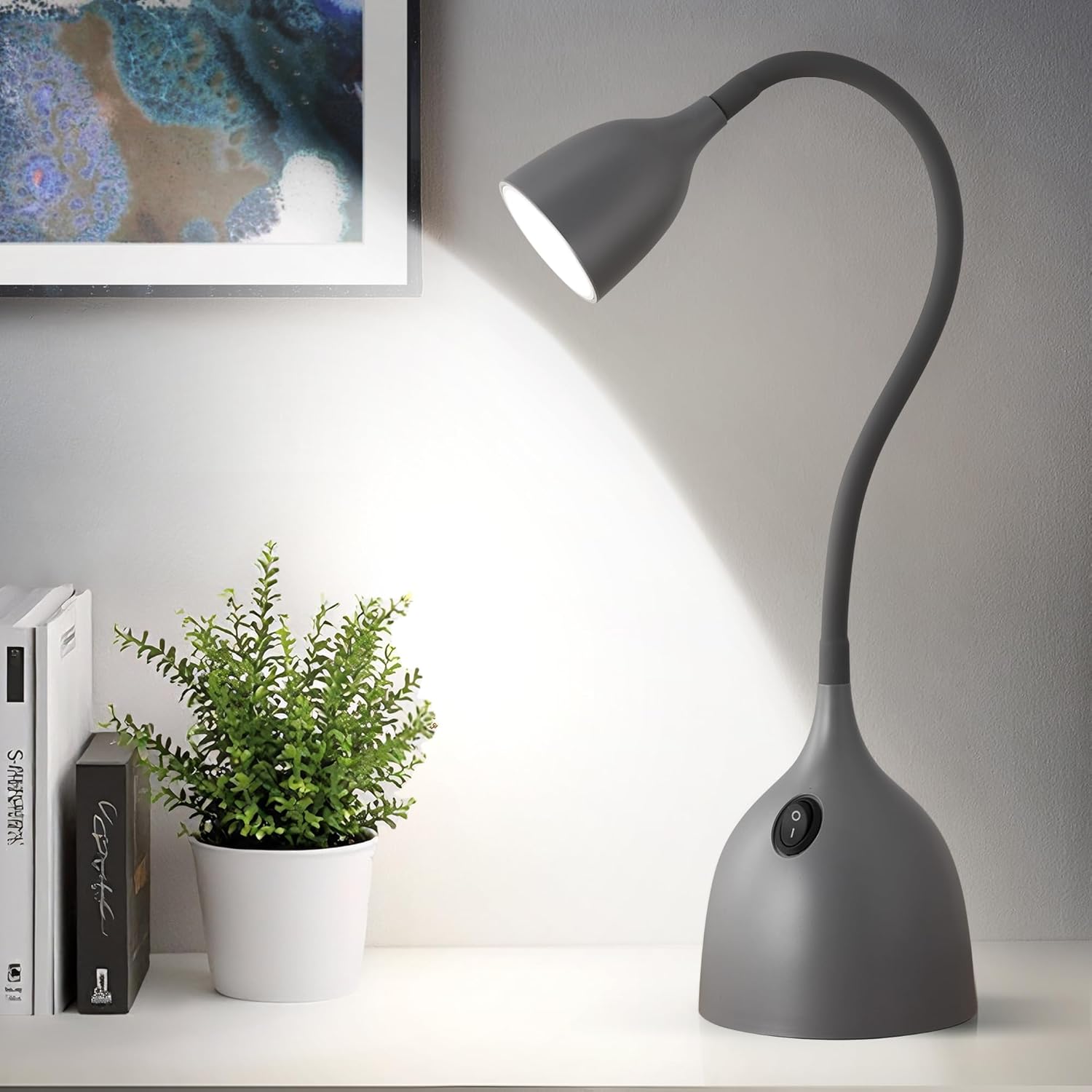 EJIAXIN Gooseneck Desk Lamp 360° LED Flexible Reading Light Small Desk Lamps for Small Spaces Home Office Bedroom College Dorm Desk Bookshelf Nightstand Table Lamp (Pink)