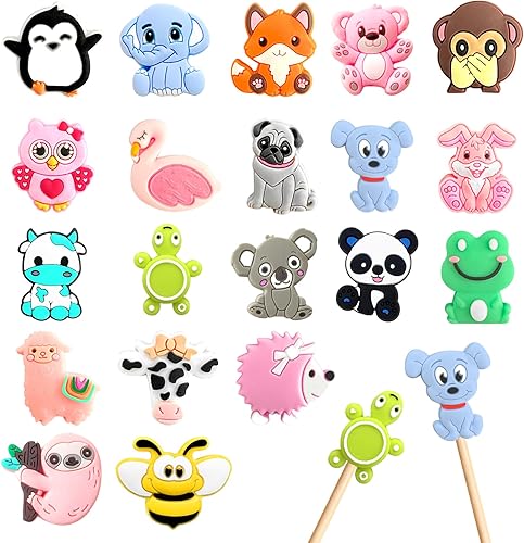 20 piezas de protectores para puntas de agujas de tejer con lindos animales, protectores para agujas de tejer, tamaño US 2.5-13 (3mm-9mm), para