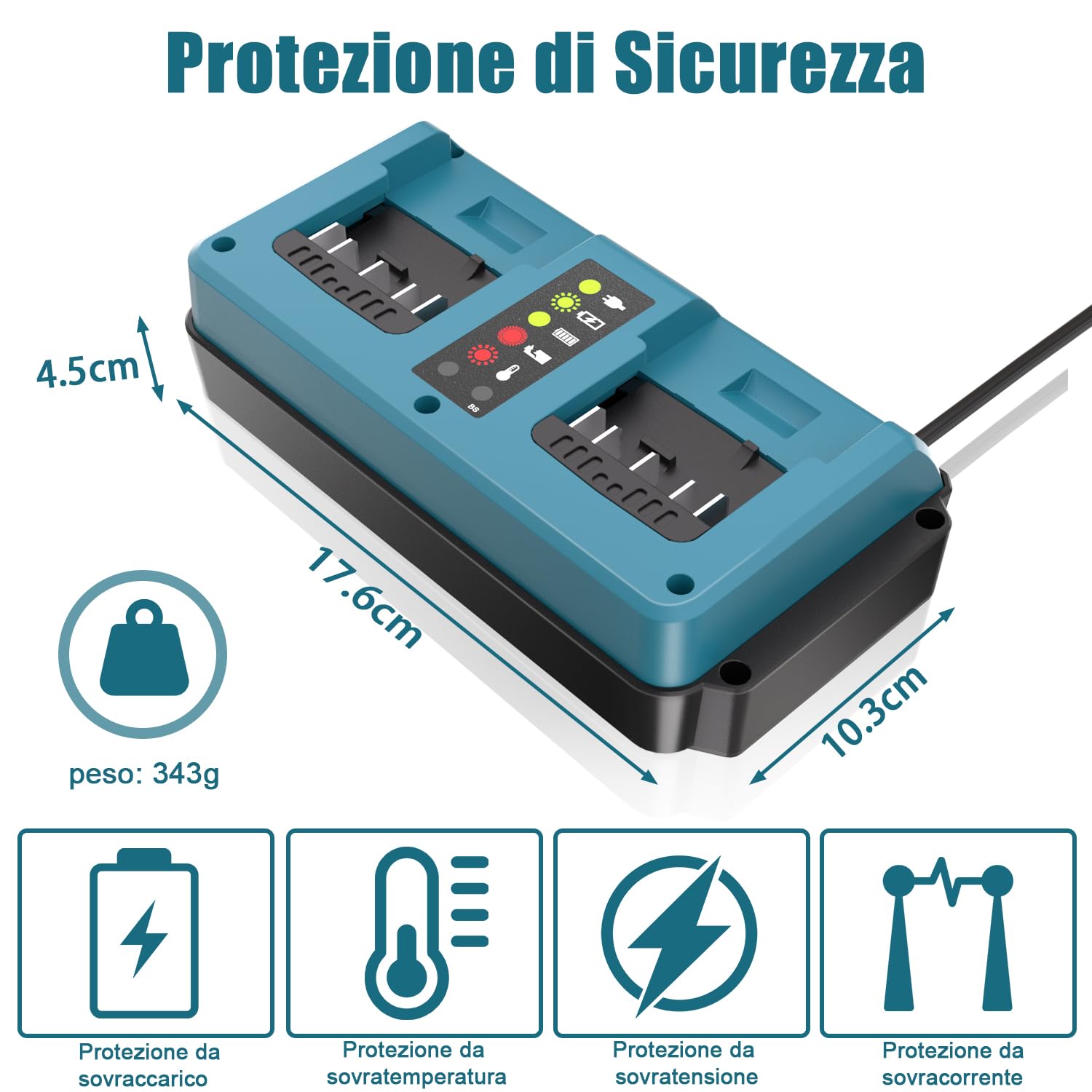 KUNLUN Caricabatterie per Bosch Professional 18V Batteria, Caricabatterie Sostitutivo a 2 Porte con Display LED per Bosch Batterie 18V GBA BAT609, BAT610G, BAT618G, BAT619 e BAT621