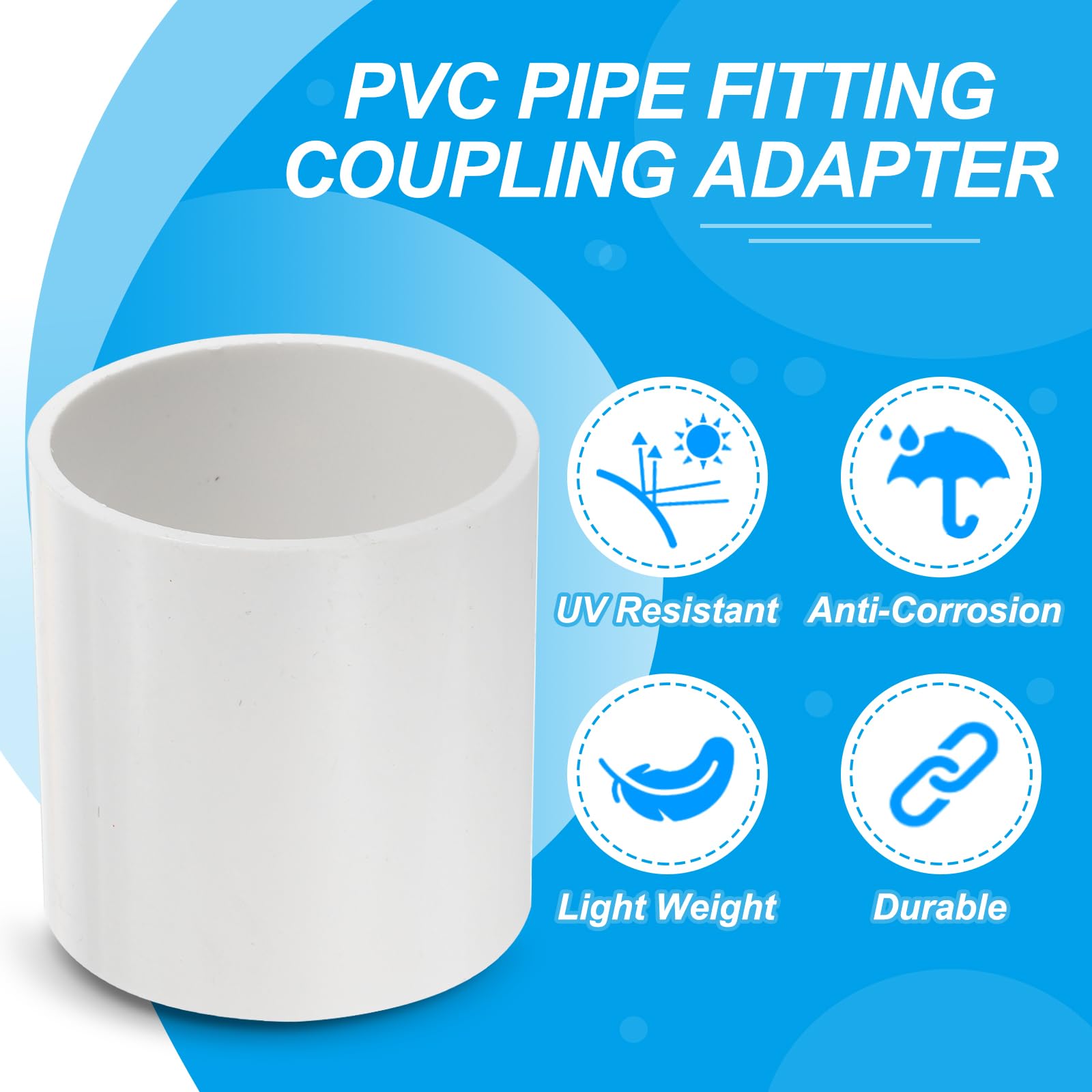 PATIKIL Adaptador Acoplamiento Tubería Recta PVC 2-1/2", 20 Piezas Conector Enchufe Tubería Recta para Uso en Sistemas Riego por Goteo Aspersión Industrial en el Hogar, Blanco