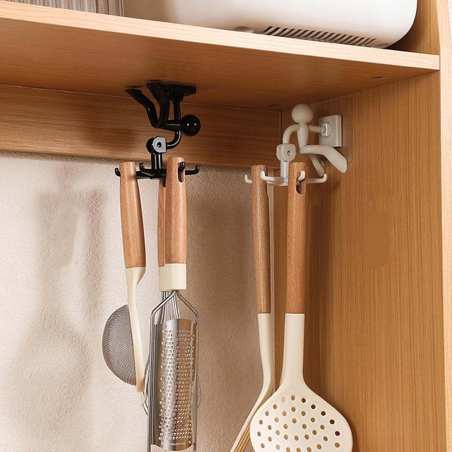 360° Rotating Utility Hooks 2 Pcs Kitchen Utensil Hooks Self-Adhesive Under Cabinet Hook Utensil Rack with 6 Hooks for Kitchen Bathroom Cabinet Under Cabinet Kitchen Hooks Multi-purpose Hanging Rack