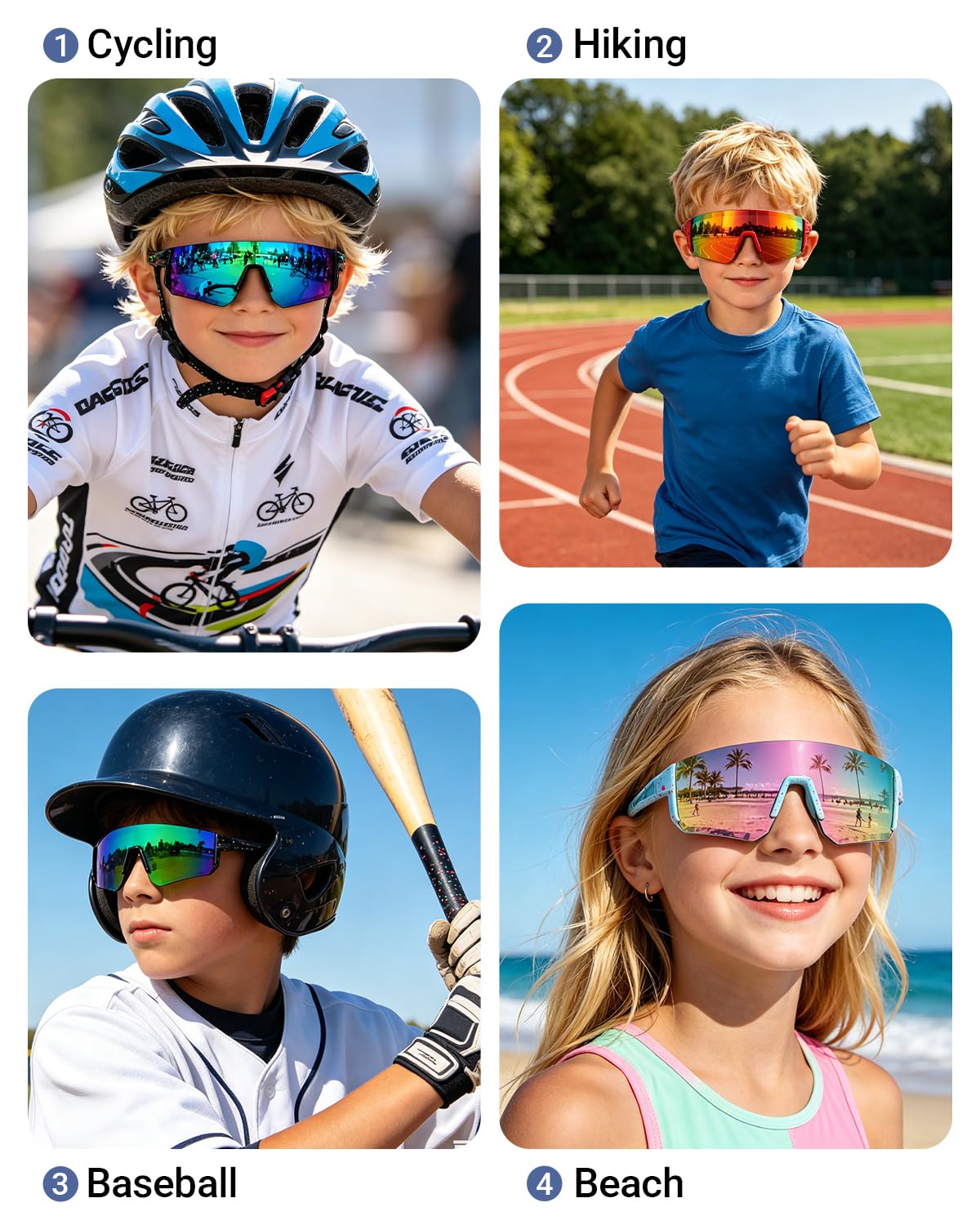 Lunette de Cyclisme pour Enfant, 5 pièces UV900 Lunettes de Sport Polarisées, Pour Garçons et Filles Adaptées Aux Activités de Plein Air (Cyclisme Running Golf)