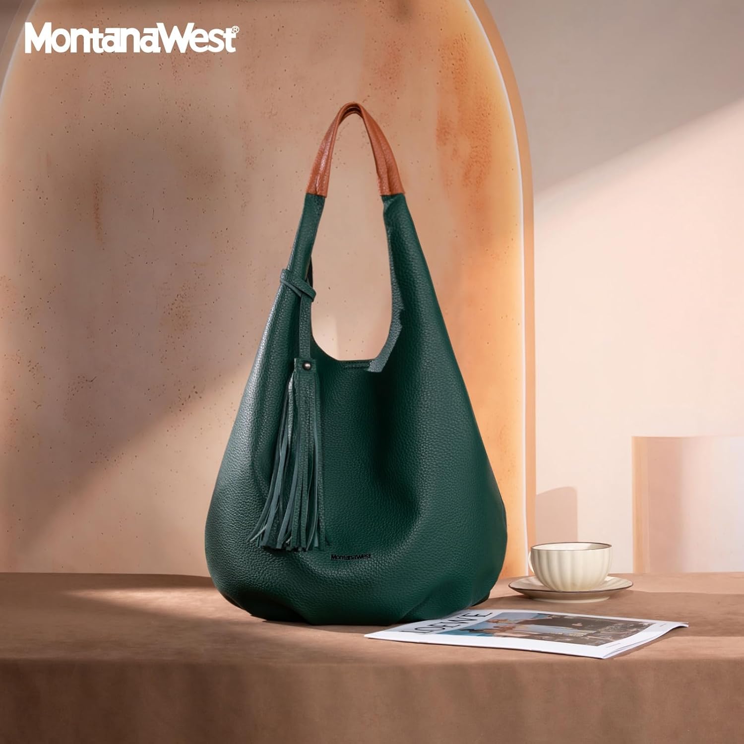 Montana West Hobo Bags for Women Slouchy Handbags 2PCS Tassels Shoulder Bag with Comestic Bag - Image 6