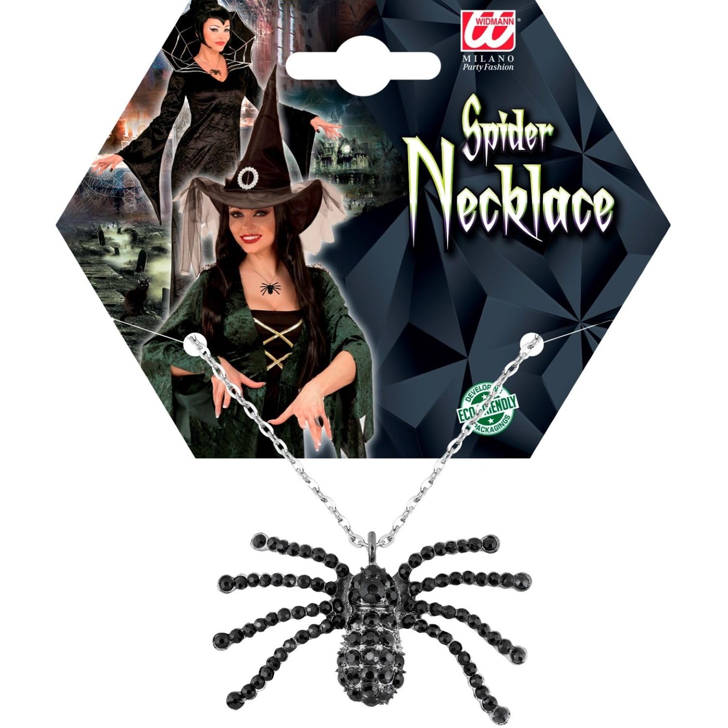 W WIDMANN MILANO Party Fashion - 7145G - Collana ragno strass, gioiello, collana, vampiro, Halloween, carnevale, festa a tema