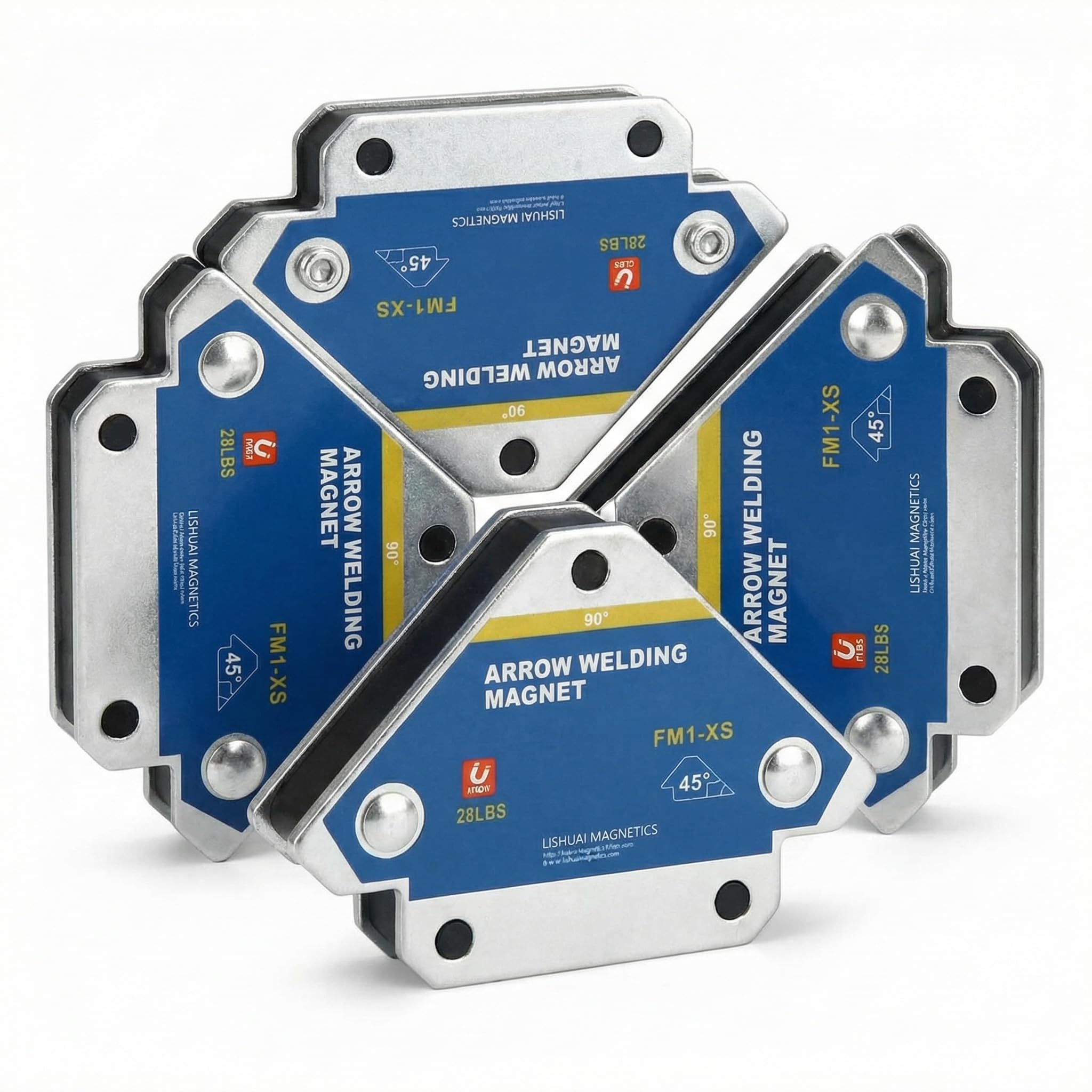 QWORK® 4 Pcs Magnetic Welding Holder 45° 90° 135° Multi-Angle Welding Magnet Positioner Auxiliary Locator Tools 28lbs / 12.5kg