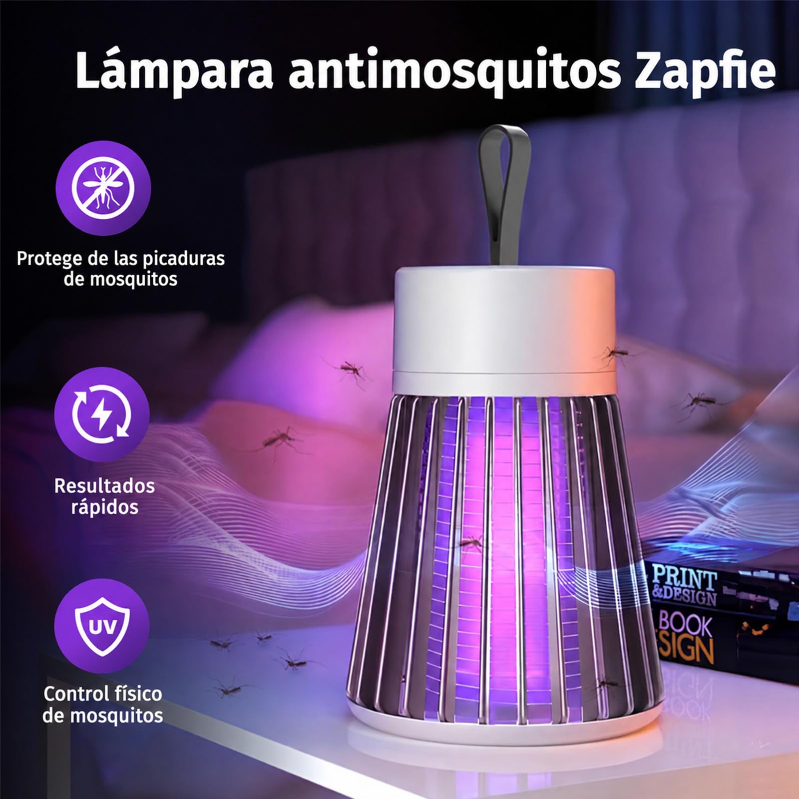 Zapfie Antimosquitos, Zapfie Lampara Antimosquitos, Zapfie Mosquito Lamp, Lámpara Antimosquitos para Acampada, Lámpara Antimosquitos Recargable, Recargable, Resistente Al Agua IPX4 (Rojo)