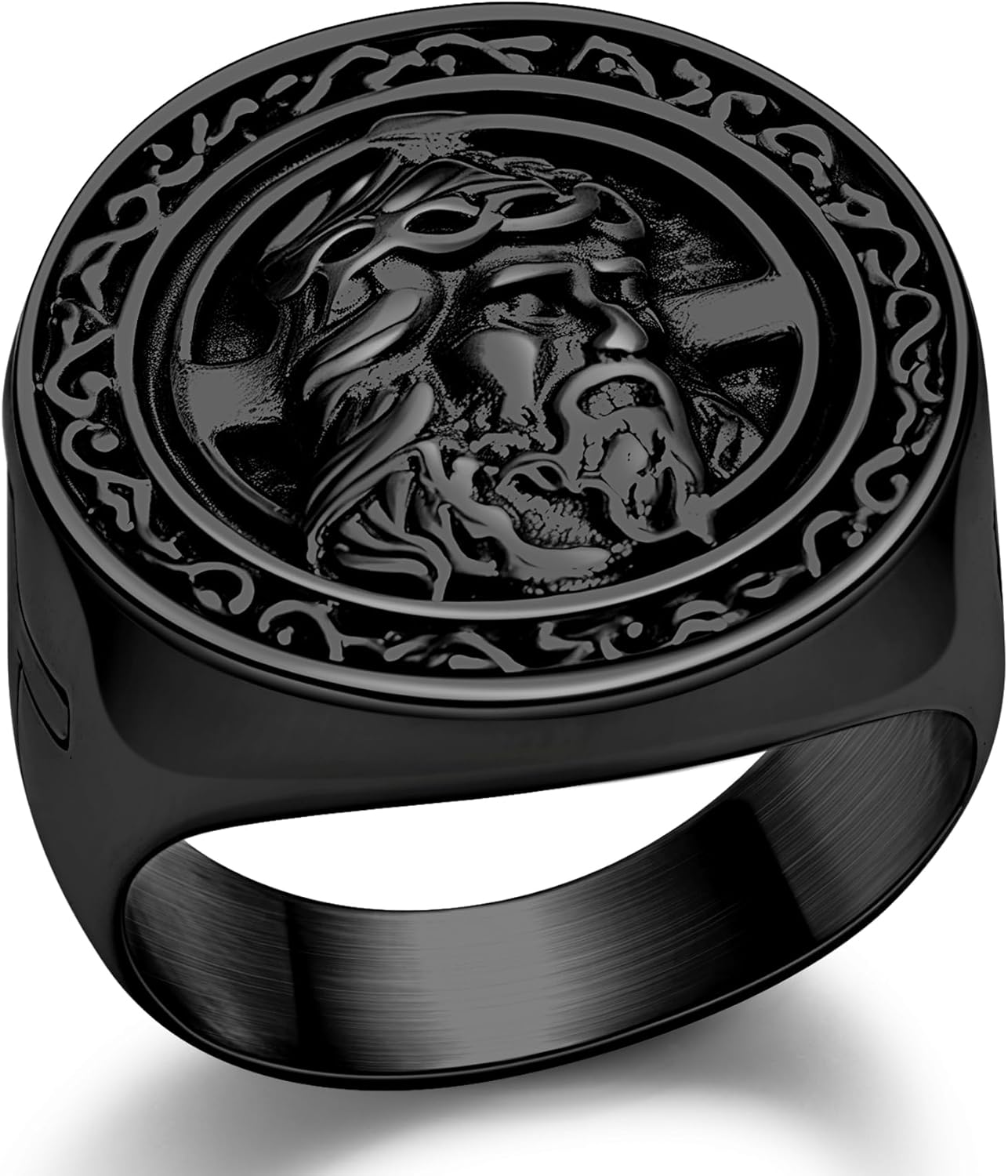 Christian Cross Rings for Men - Stainless Steel Jesus Jewelry with Celtic Knot Sides (Gold/Black/Silver) - Catholic Religious Gift, Size 7-13