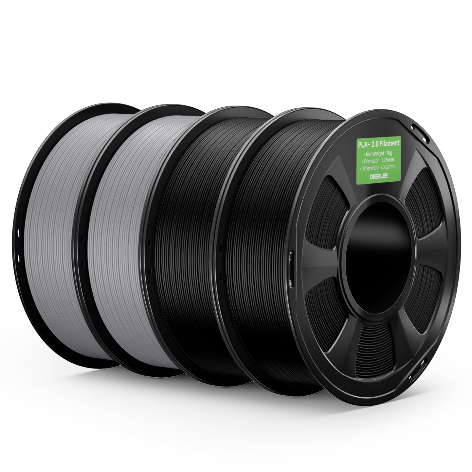 deeplee pla+ 2.0 filament 1.75mm, stronger toughness 3d printer filament, black grey 4kg, upgrade pla plus 3d printer filament, high speed pla+ filament for most fdm 3d drucker