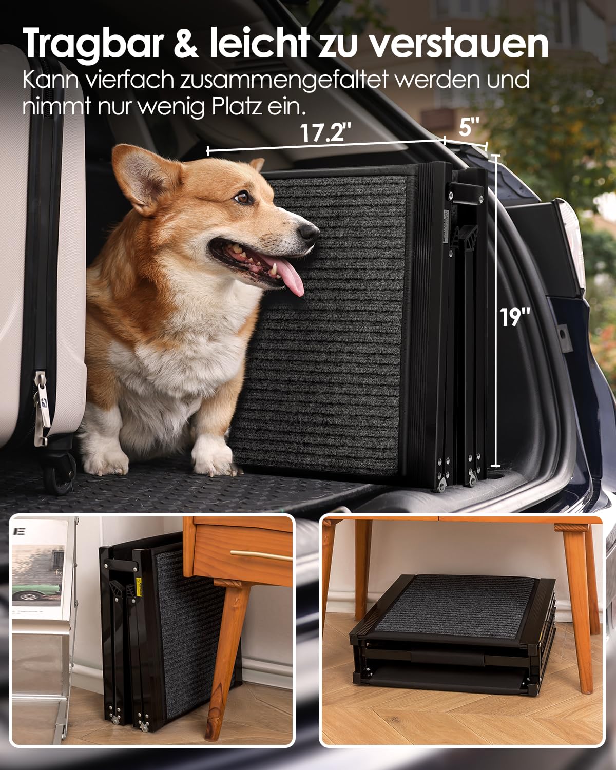derimkcoa 180cm Hunderampe Auto Klappbar, Hundetreppe Auto mit Rutschfester Teppich, rutschfest Hunderampen für Autos, LKWs und SUV