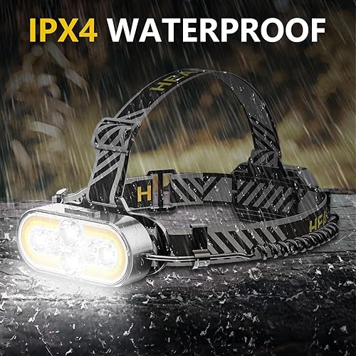 Miniatura 7 de Linterna frontal recargable, 6 LED 2 COB, linterna de cabeza giratoria de 90, luz de cabeza impermeable súper brillante para acampar, correr,