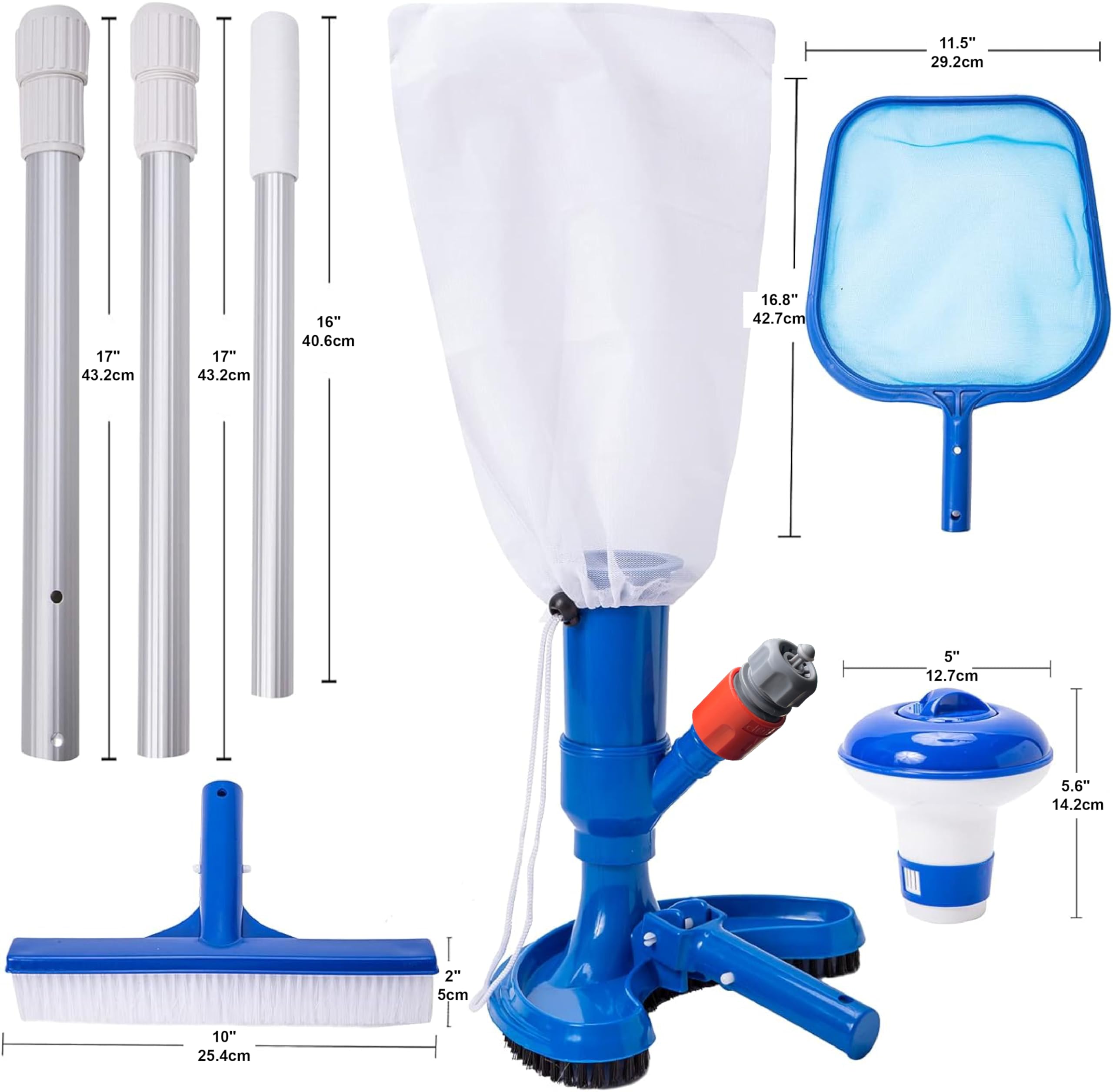 Kit Limpieza Piscina, Red de Limpieza de Piscina, Dispensador de Cloro, Cepillo Piscina, Kit de Mantenimiento de Piscina, Accesorios de Piscina, Set de Limpieza para Piscina, SPA, Jaccuzi