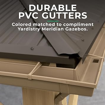 Yardistry 12 x 20 Meridian Gazebo Rain Gutters, Complete Gutter System with 4 Down Spouts for Meridian Gazebo