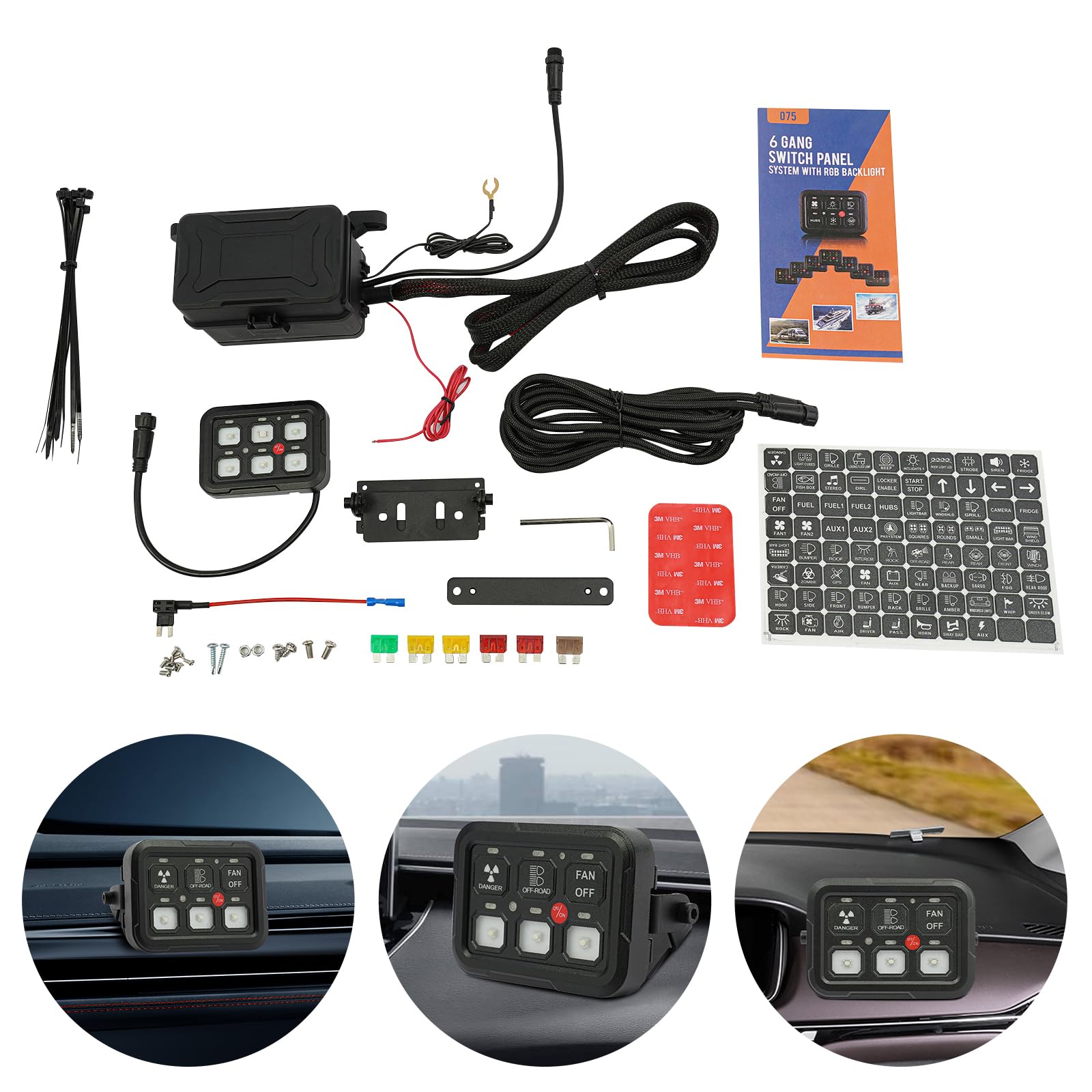 Panel de control con aplicación, 12 V, 24 V, 80 A, IP65, resistente al agua, aleación de aluminio, para RV, yate, todoterreno, camión, control de luz LED (6 vías)