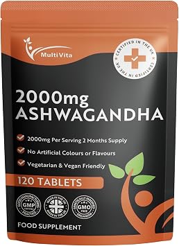 Ashwagandha 2000mg - 120 Vegan Tablets Pure High Strength Ashwagandha Root Extract - 2 Months Supply - Ashwagandha Supplement not Ashwagandha Capsules or Gummies Non-GMO and Made in the UK