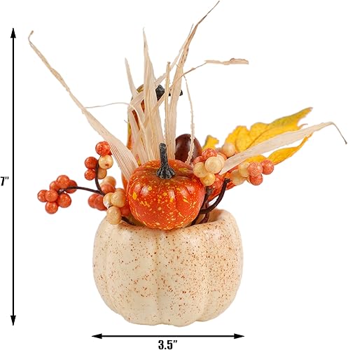 Miniatura 3 de winemana Decoraciones de otoño para el hogar, juego de 6 centros de mesa artificiales de calabaza, bayas y piñas para oficina, Acción de Gracias,