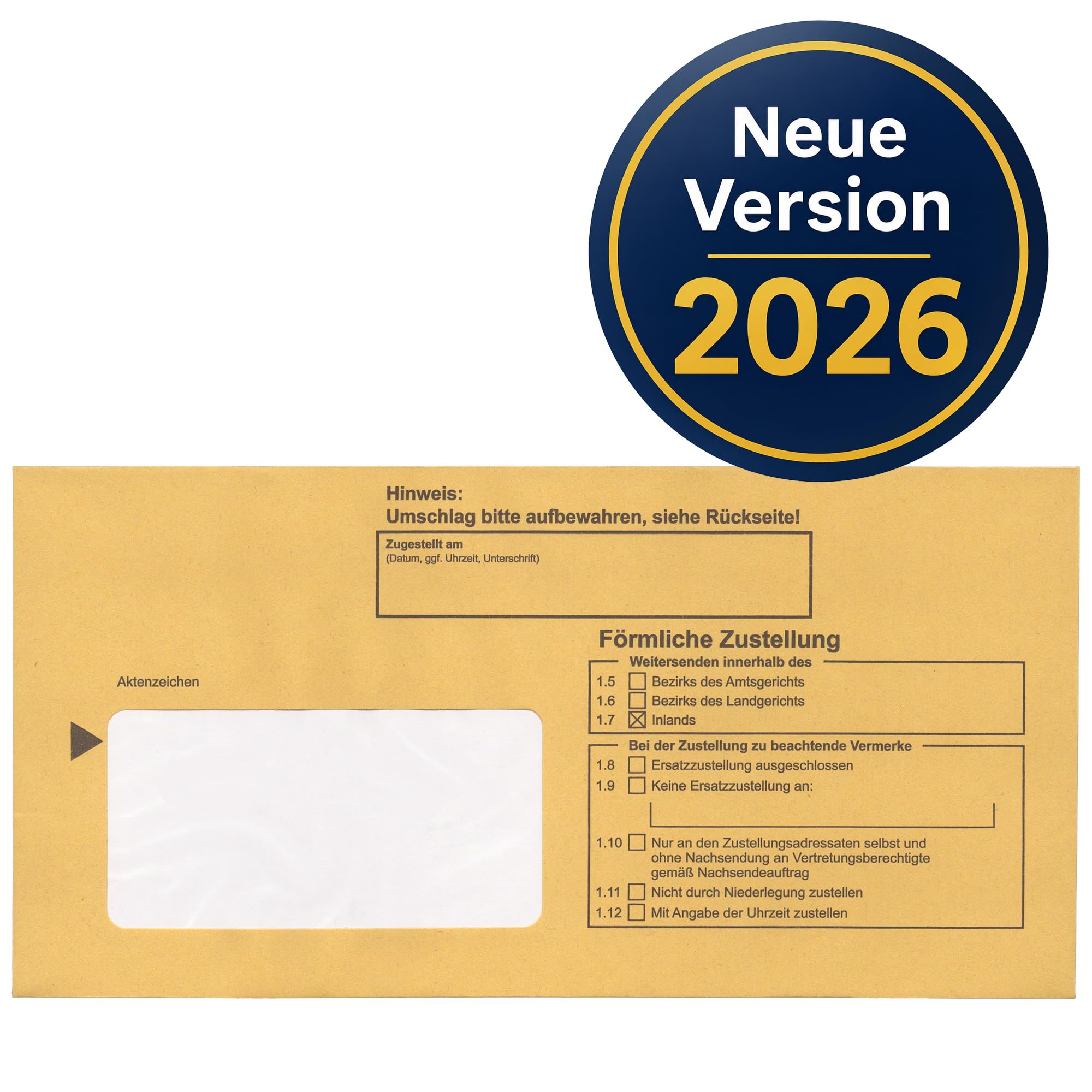 Postzustellungsumschläge DIN Lang „ Förmliche Zustellung “ - Zustellungshüllen mit Fenster (110 × 220 mm), Recycling-Gelb, haftklebend - ZPO-konform (DIN Lang, 100, Anzahl)