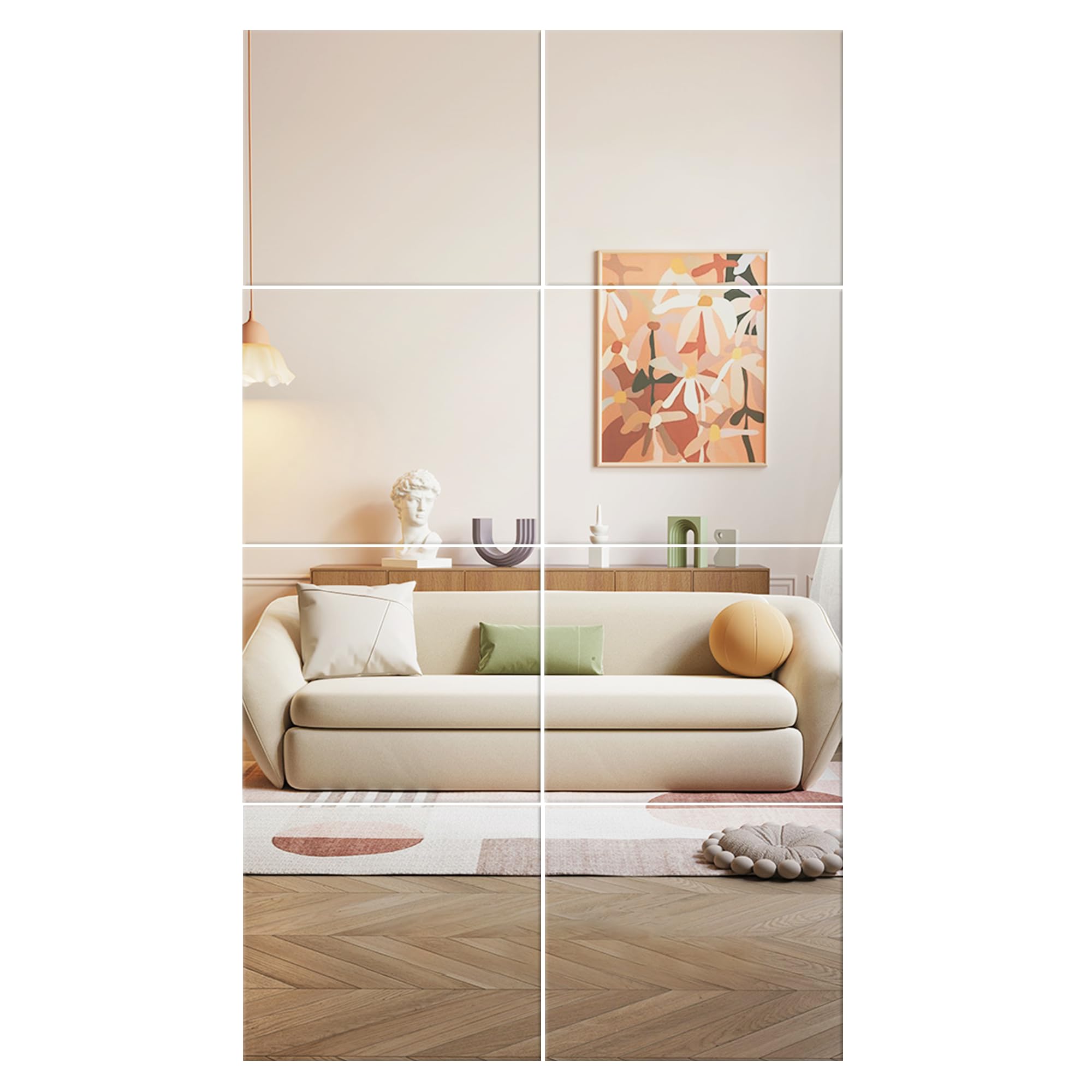 Home Gym Mirror Tiles for Wall, Frameless Full Length Glass Mirror Squares for Workout Room, Dance Studio, Yoga, Garage Gym, Bedroom & Living Room Decorative Wall Mirror Panels 14"x12"-8pcs-image-28