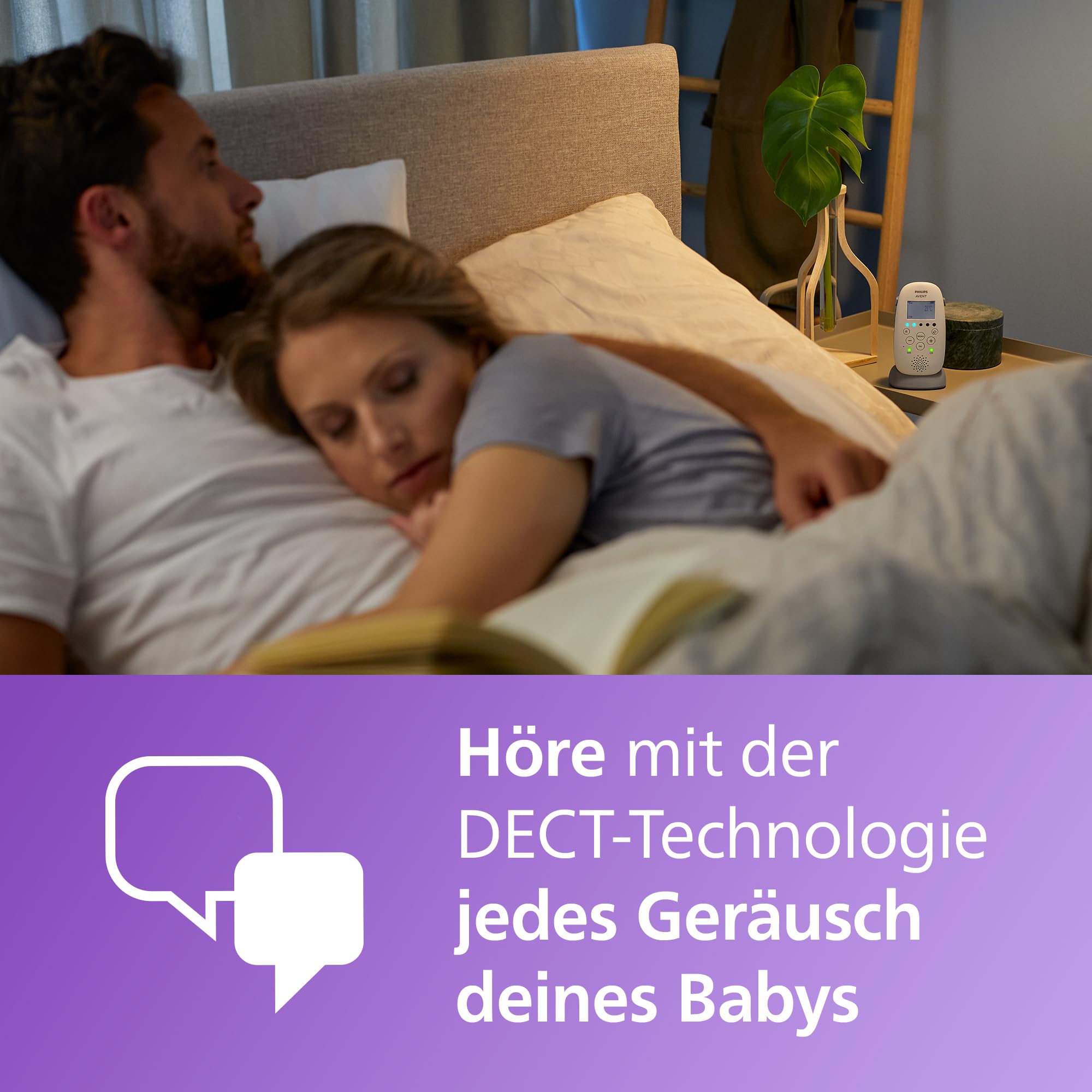 Philips AVENT Audio Babyphone, DECT-Technologie, Eco-Mode, Sternenhimmel, Gegensprechfunktion, Schlaf- und Nachtlieder, 18 Std. Laufzeit, maximale Reichweite, weiß (Modell SCD733/26)