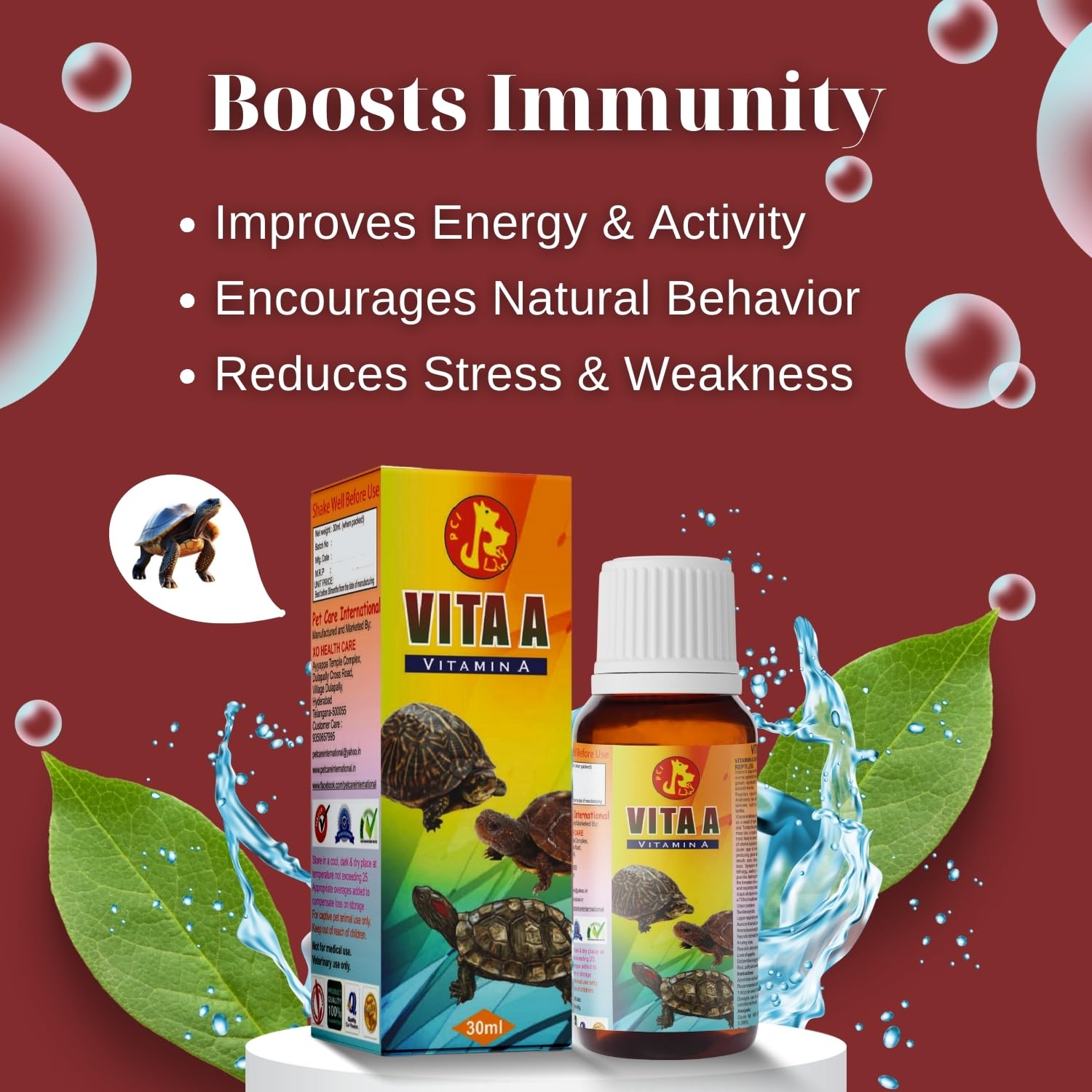 Sage Square Pet Care International Turtle Healthcare Combo β Vita A & Turtle I-Care | Supports Eye Health, Strong Immunity, Essential Nutrition | Vitamin, Mineral Supplement for Healthy Turtles (30ml) 1