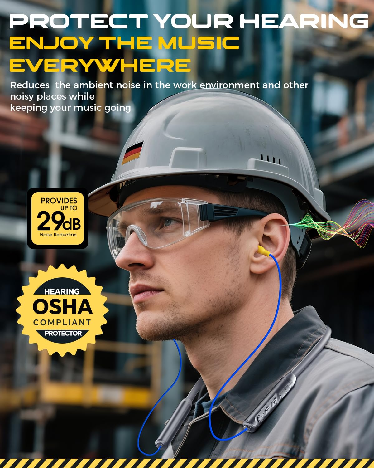 MIPEACE Cuffie Bluetooth da lavoro, con archetto da collo, auricolari di sicurezza da lavoro, riduzione del rumore da 29 db, cuffie Bluetooth nascoste che sembrano tappi per le orecchie, a prova di