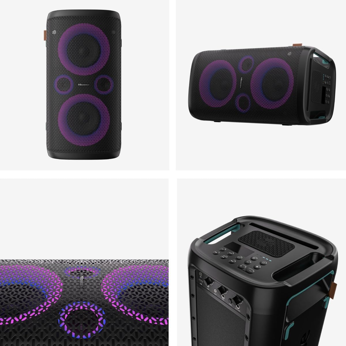 Hisense Party Storm, l'altoparlante Bluetooth con una potenza da 300W, woofer integrato,Modalita' Karaoke, wireless charging pad integrato, ingresso e uscita AUX, USB