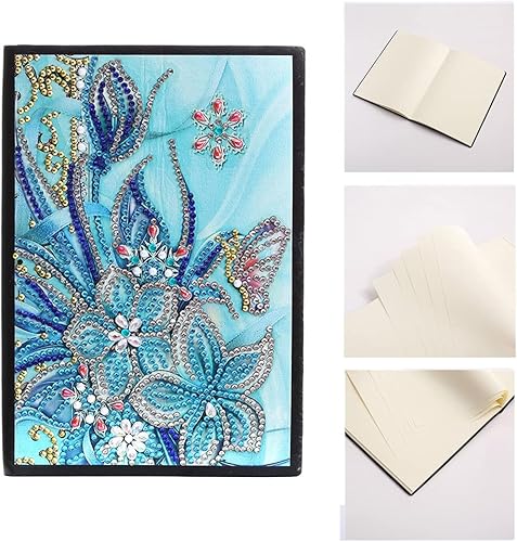 Miniatura 2 de Kits de cuaderno de pintura de diamante 5D con diseño de mariposa entre flores, cubierta de cuero, cuaderno de bocetos con forma especial, cuaderno