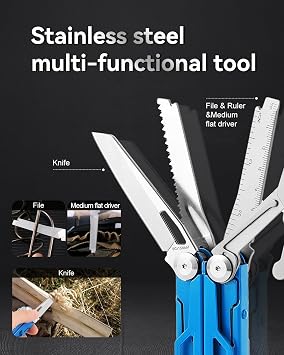 Pocket 15-in-1 Multi tool Pliers with Safety-Lock and Sheath (Blue)