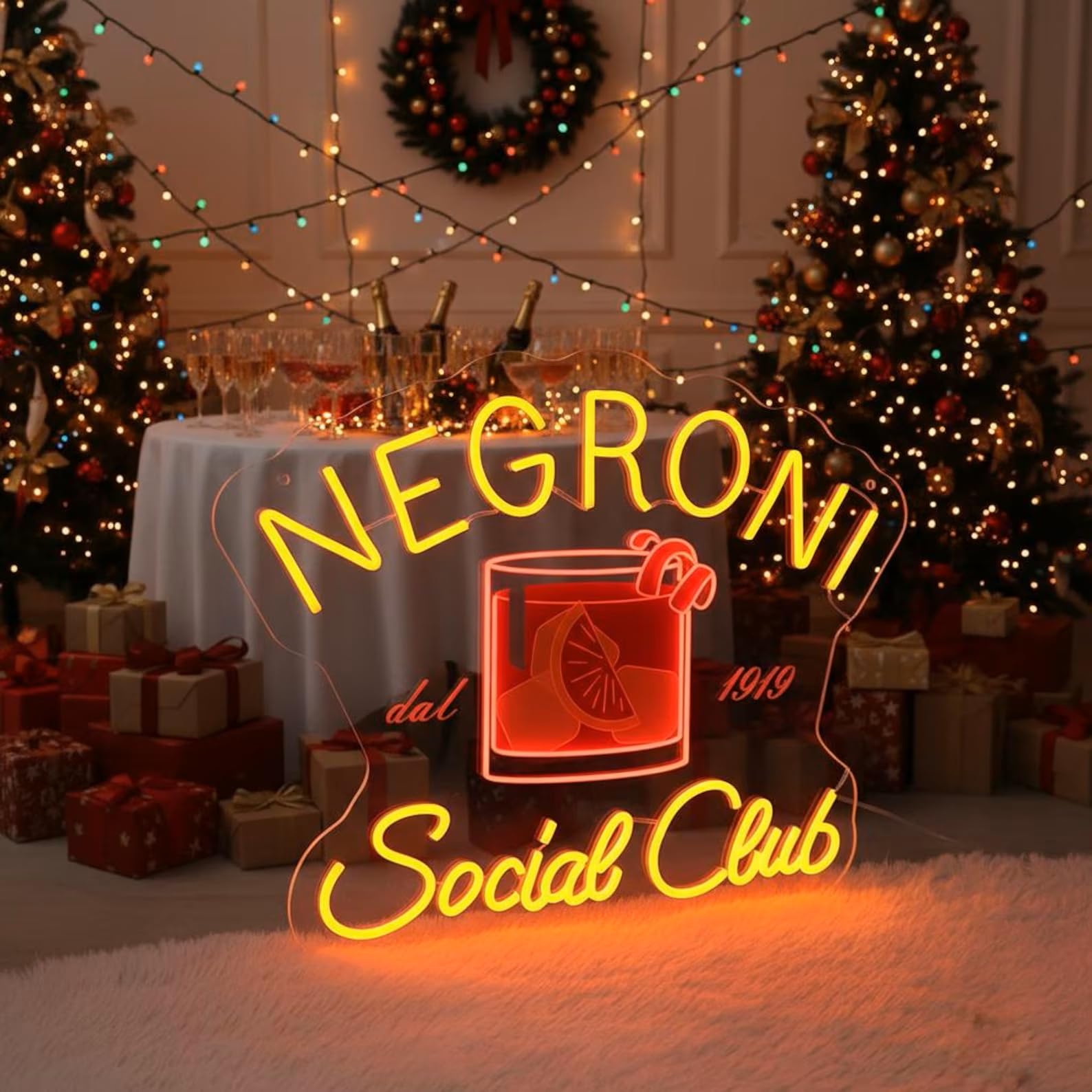 Negroni Social Club Targa LED Neon – Decorazione da parete retrò per cocktail per bar e home bar, regalo per gli amanti del Negroni e barkeeper
