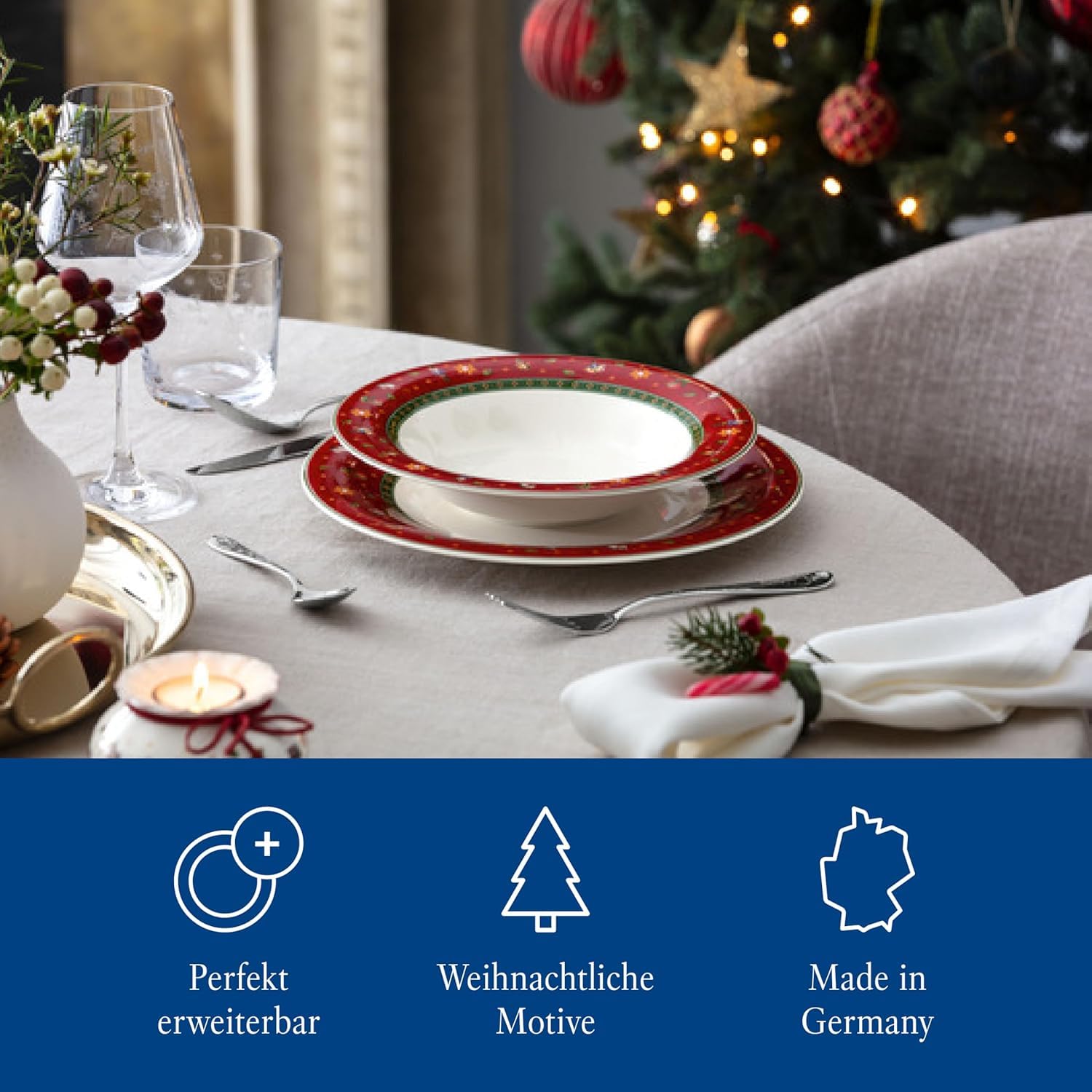 Villeroy & Boch – Toy's Delight Specials Speiseteller 6er Set Rot, Spülmaschinenfest, Mikrowellensicher, Großer Teller, Geschirr, Essteller, Weihnachtsgeschirr Toys, Premium Porzellan