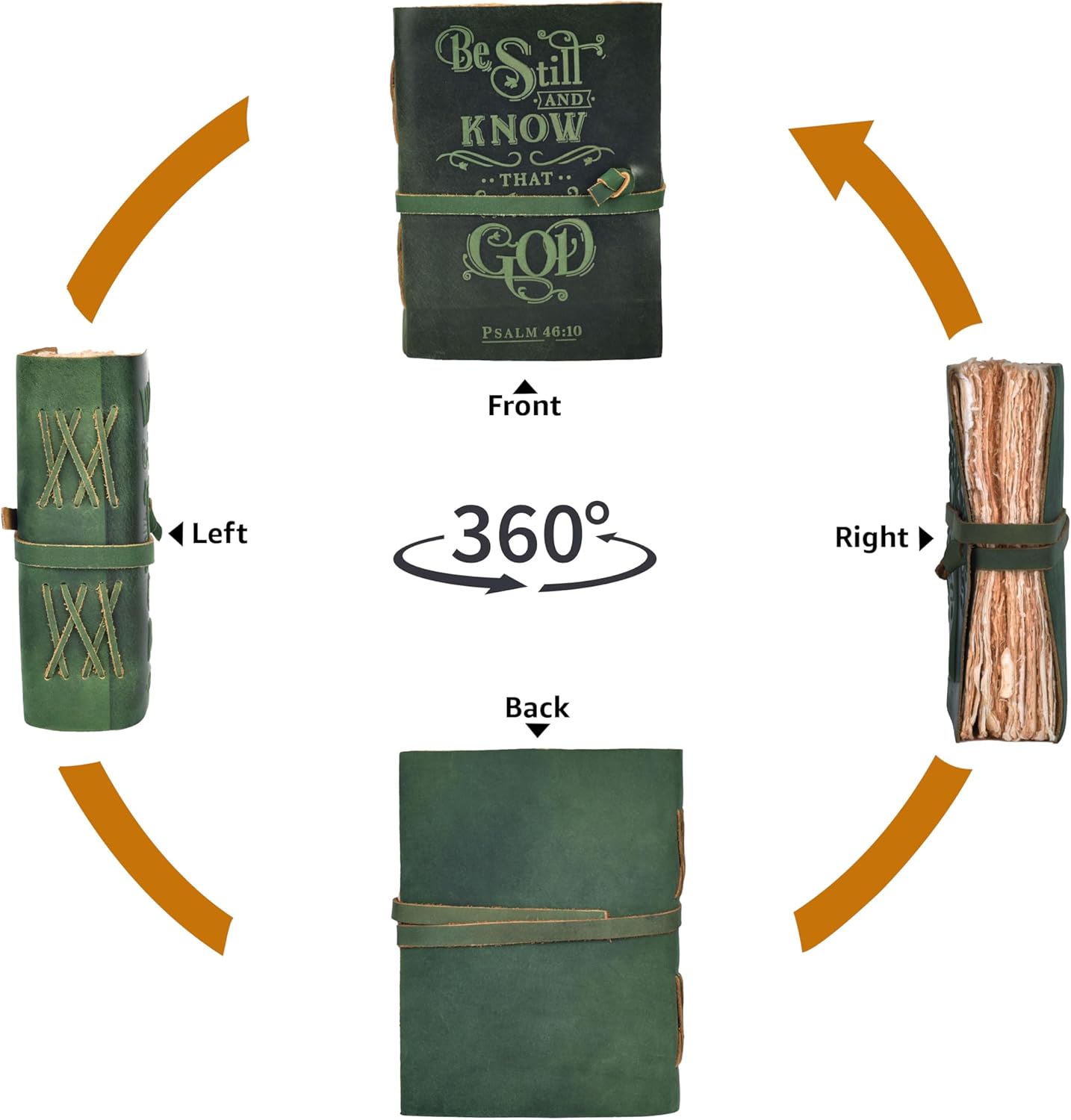 LEATHER VILLAGE Vintage Leather Journal with Psalm 46:10 Bible Verse–13''x8'' Embossed Prayer Study Journal for Women & Men – 200 Pages Handmade Cotton Deckle Edge Watercolor Paper - Green