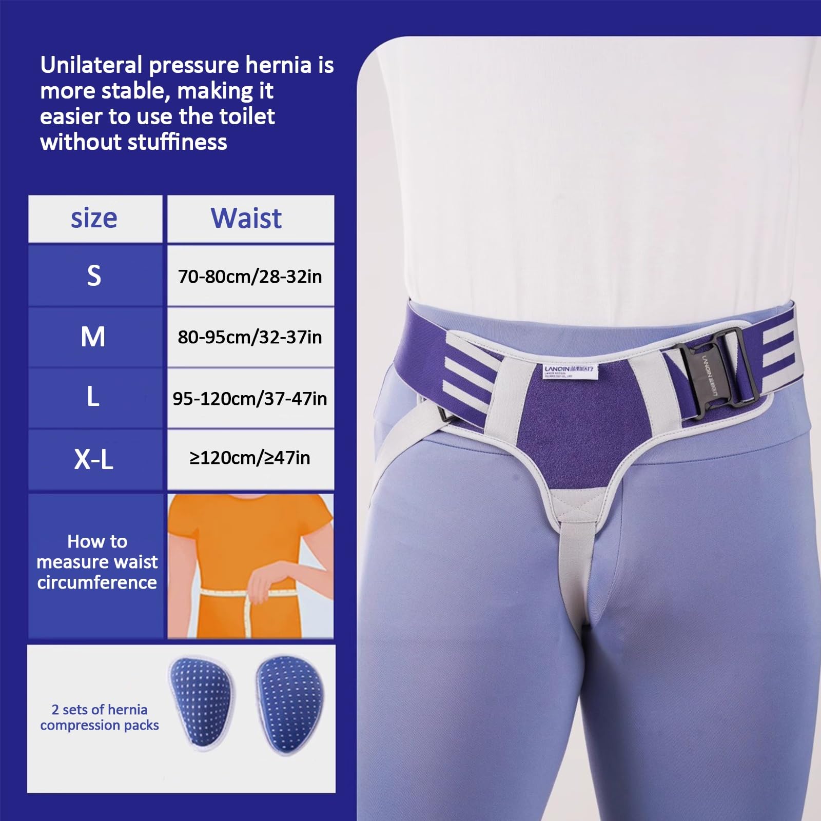 GMBAYUE Hernia Support, Single Herniation, Inguinal Scrotal Treatment, Comfortable and Breathable Fabric, with Removable Compression Pad, Comfortable and Adjustable Waist Belt Protector(Links-XL)