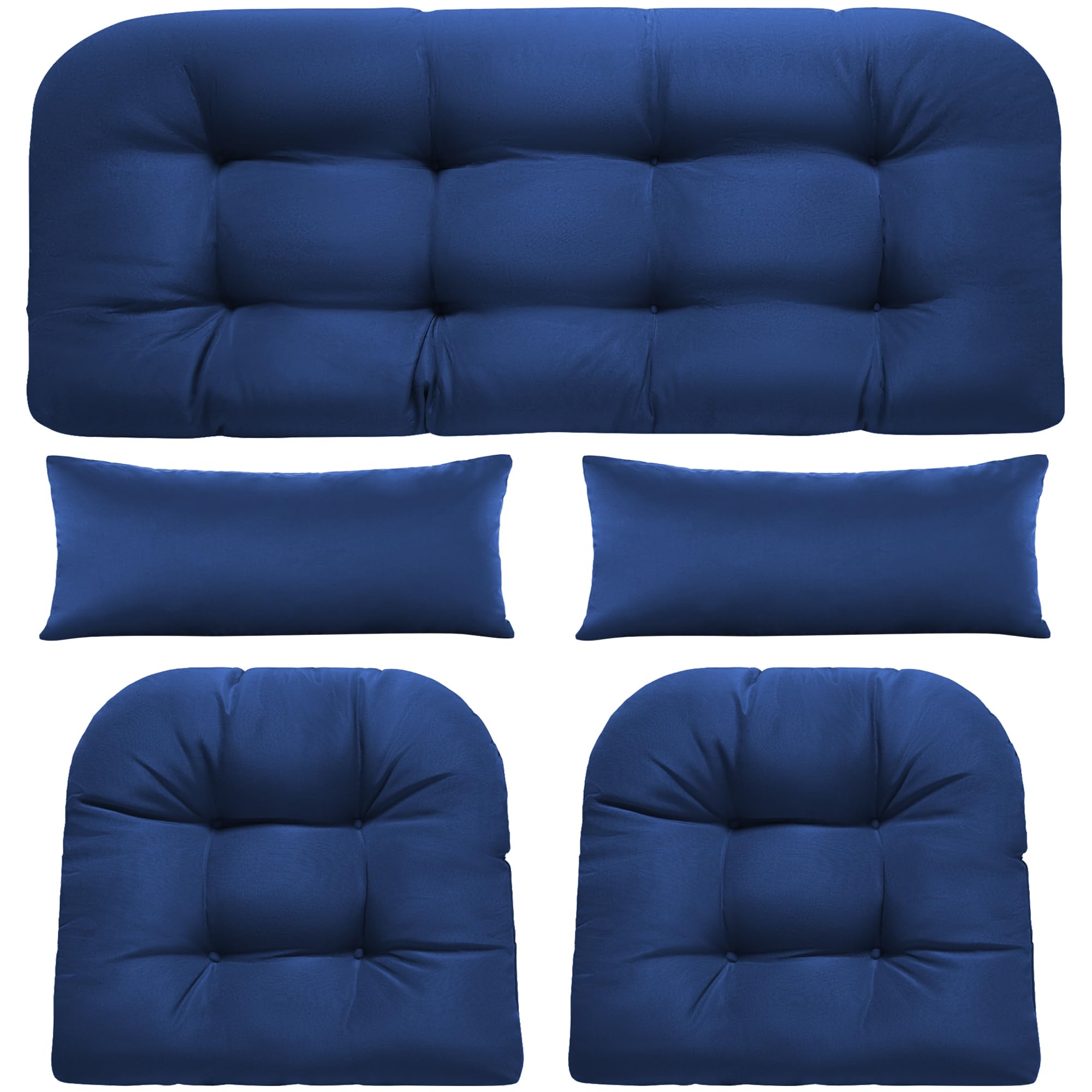 wicker chair cushions of 5 pieces, waterproof outdoor loveseat cushion for wicker furniture, 1 love seat cushion, 2 u-shape and 2 lumbar pillows for patio furniture (blue)