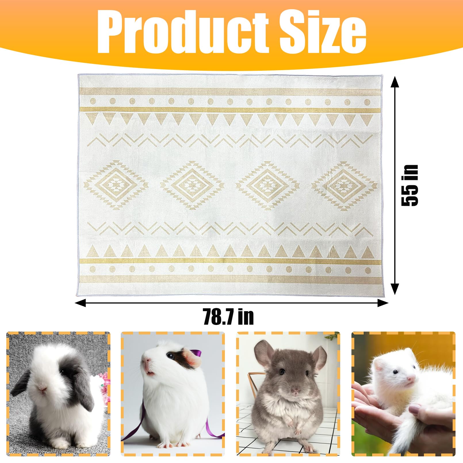 Tapis lavable pour cage à lapin, 200,7 x 140 cm, tapis de sol doux antidérapant pour animal domestique, tapis de mise bas extra large réutilisable pour chinchillas totoro furet (L)