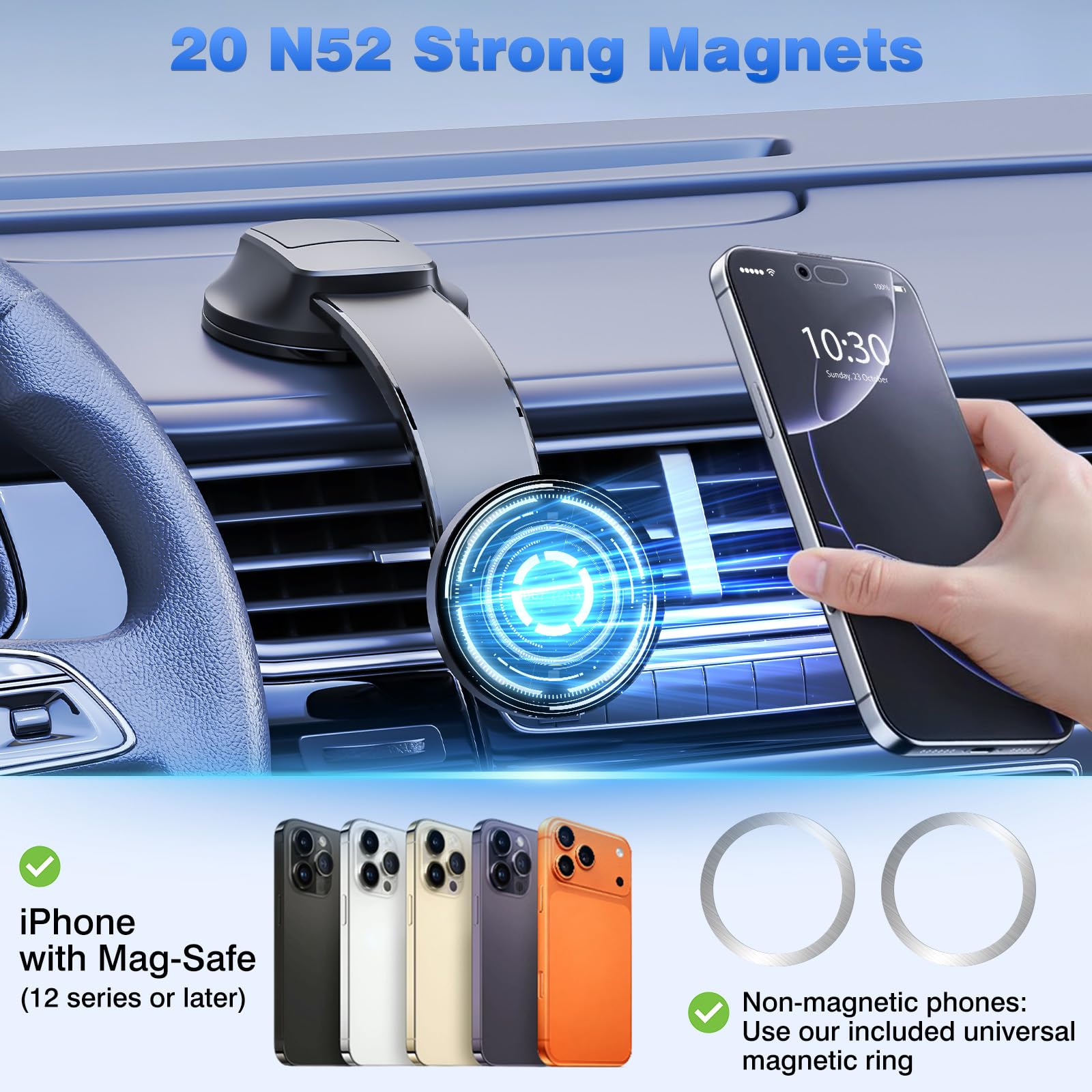 15W Chargeur Induction Voiture, Support Telephone Voiture Induction, Qi2 sans Fi, aimants N52(1300g), Support Telephone Voiture Chargeur pour Grille d'Aération/Pare-brise, Supports Magnétiques Voiture