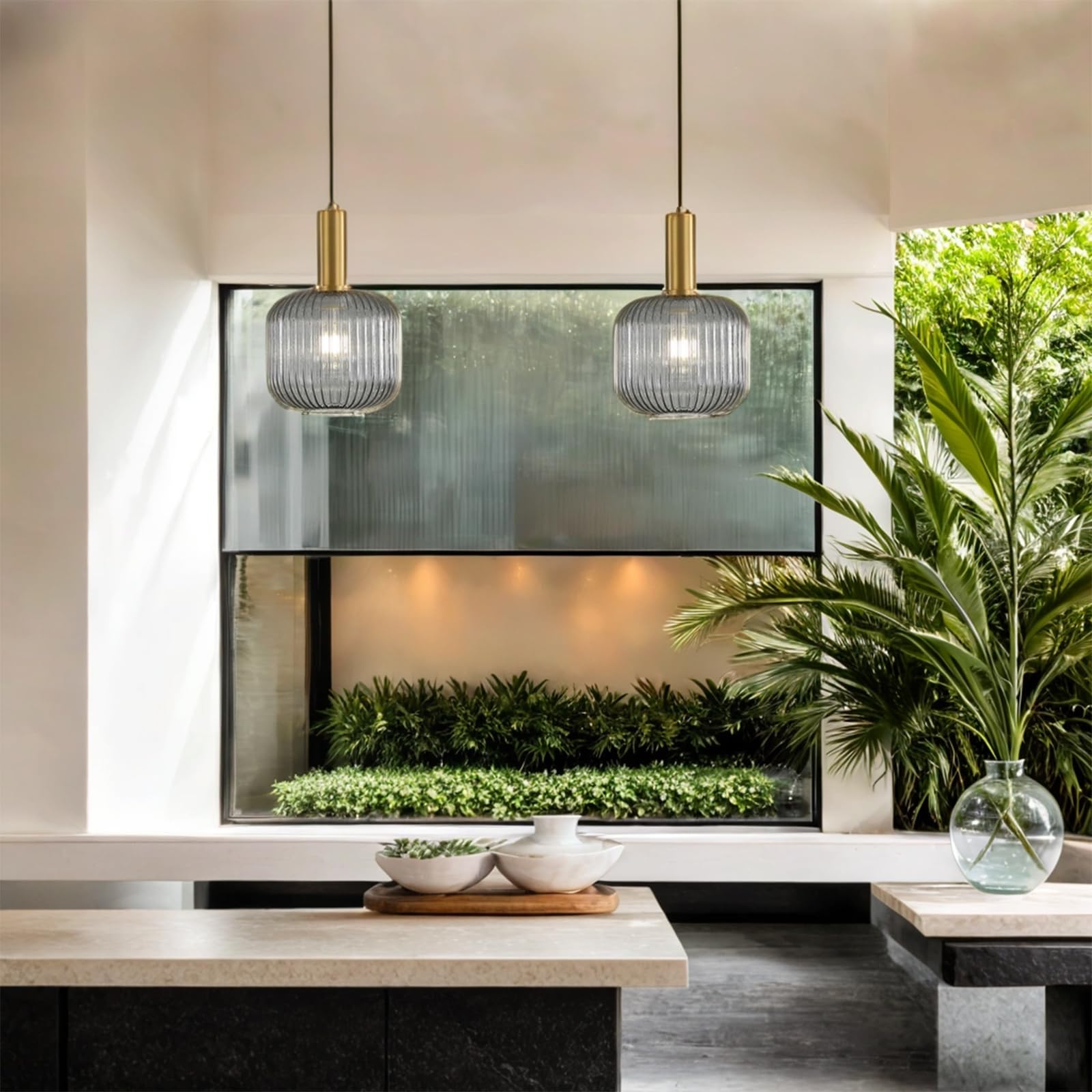 Lámpara colgante de vidrio,Lámpara colgante de vidrio Gris y enchufe dorado Lámpara de techo Candelabro