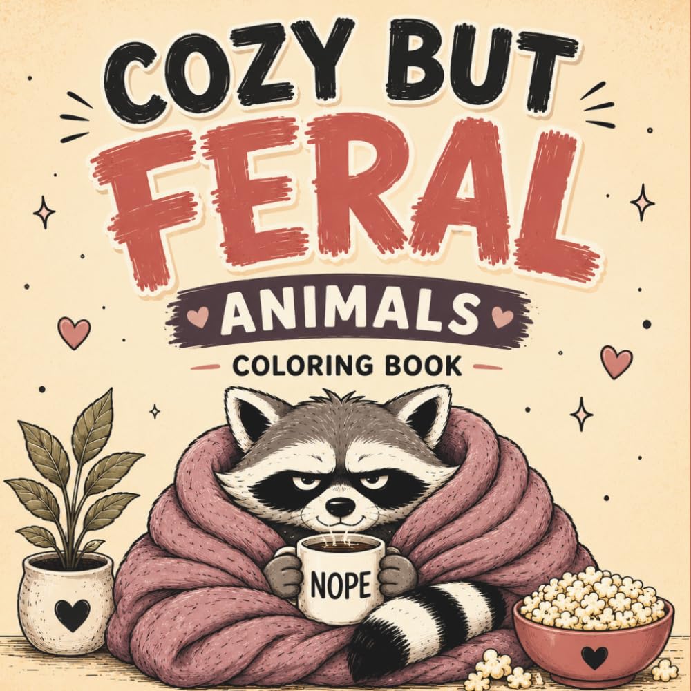 Cozy But Feral Animals Coloring Book: Cute, Chaotic and Relatable Animal Designs for Adults and Teens Featuring Cozy Vibes, Sarcastic Humor and Bold Easy Coloring Pages (Cozy But Feral Coloring Book)