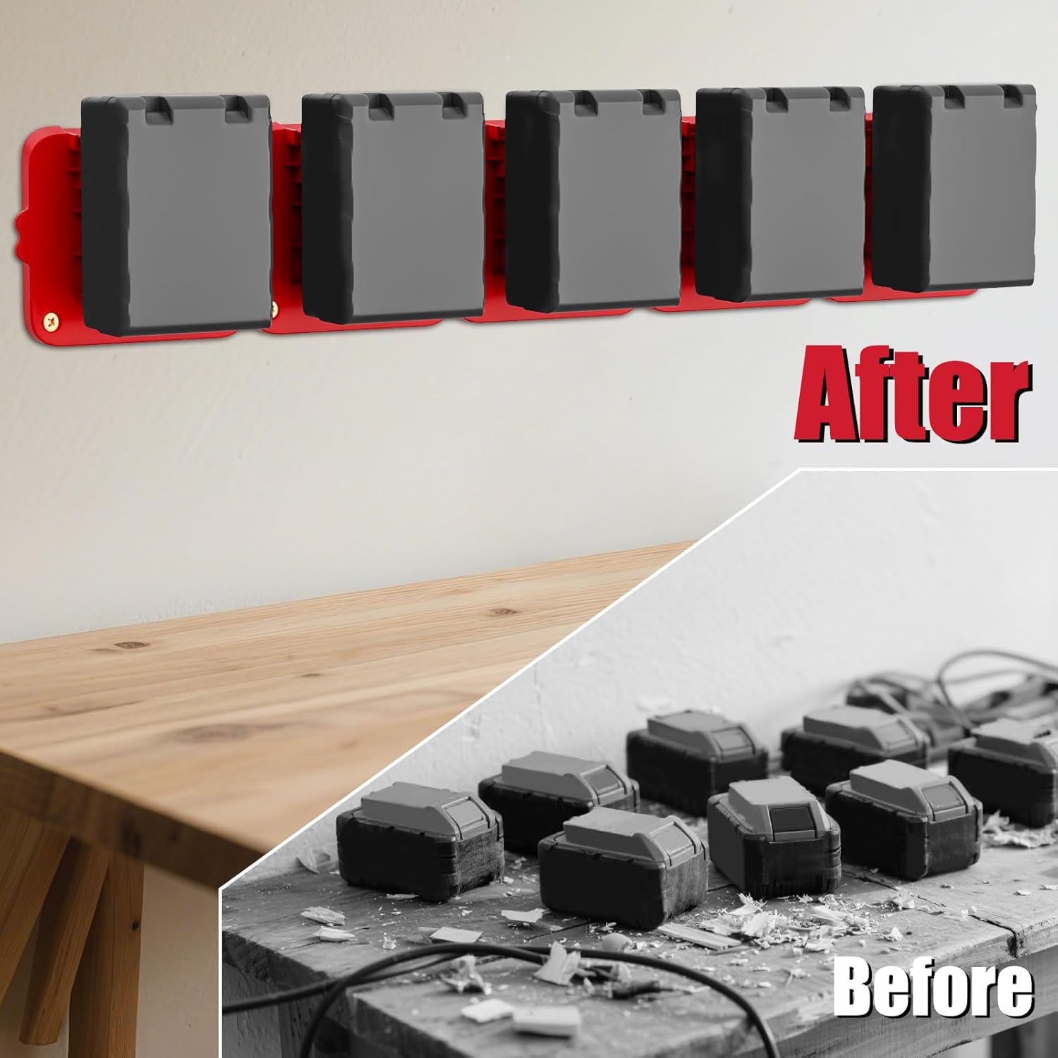 Battery Holder Compatible for Milwaukee 18V Battery, Wall Mount Batteries Storage for Work Van, Shelf, Toolbox - 5 Pack
