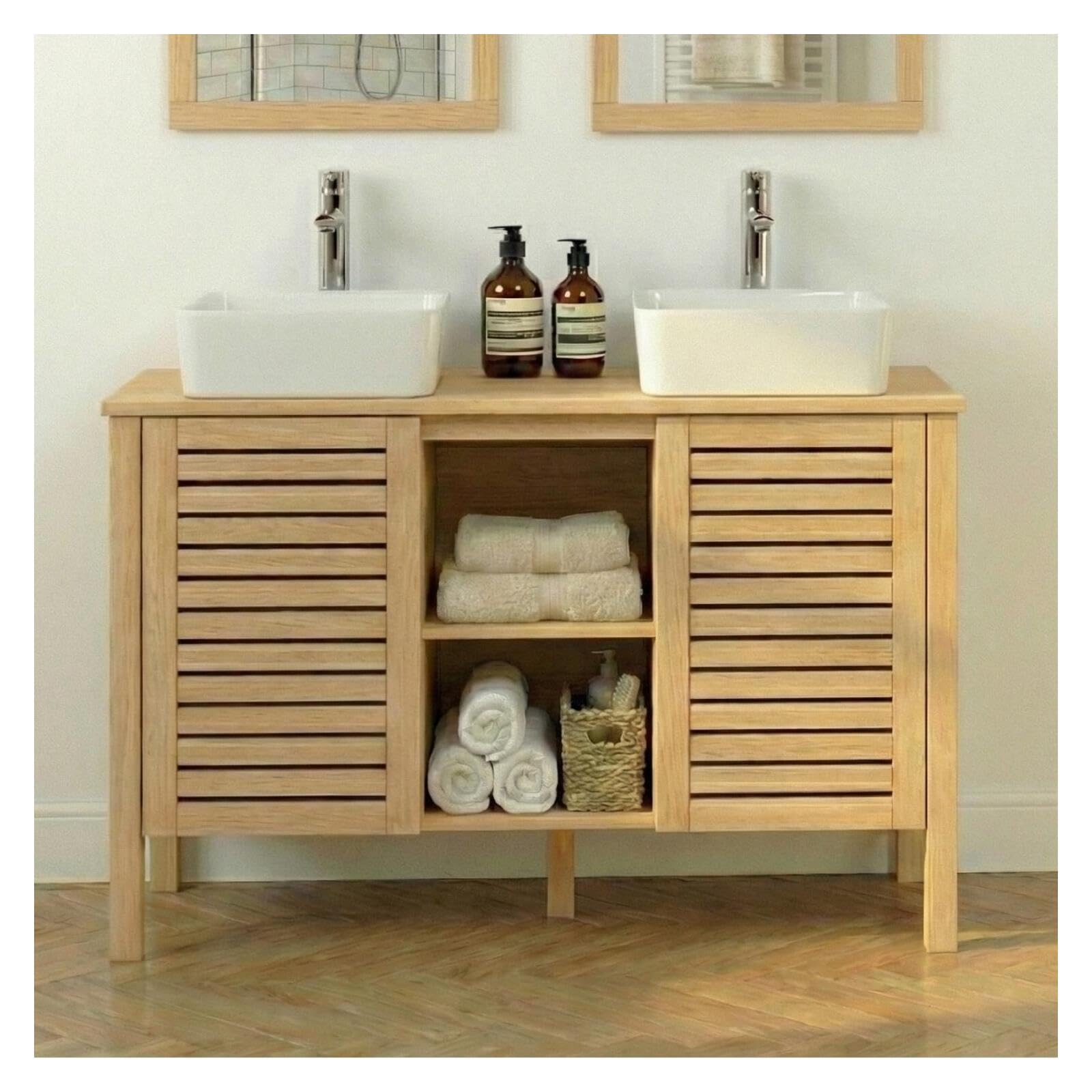 MOB-IN Mueble doble lavabo TALIX sobre patas de roble natural 120 cm