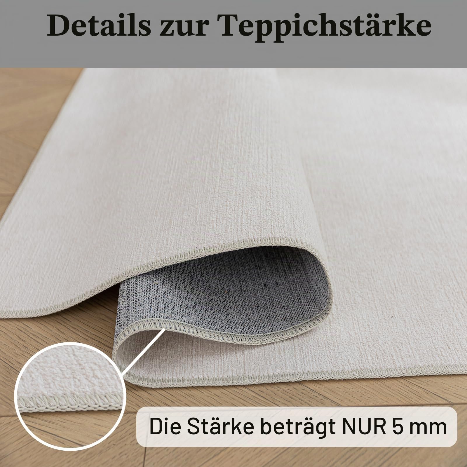 120x160cm Waschbar Kinderteppich rutschfest Creme Teppich für Büro | 5mm Dicke, Dünner Teppich, Rutschfest, für Wohnzimmer, Schlafzimmer, Eingangsbereich, Küche, Esszimmer