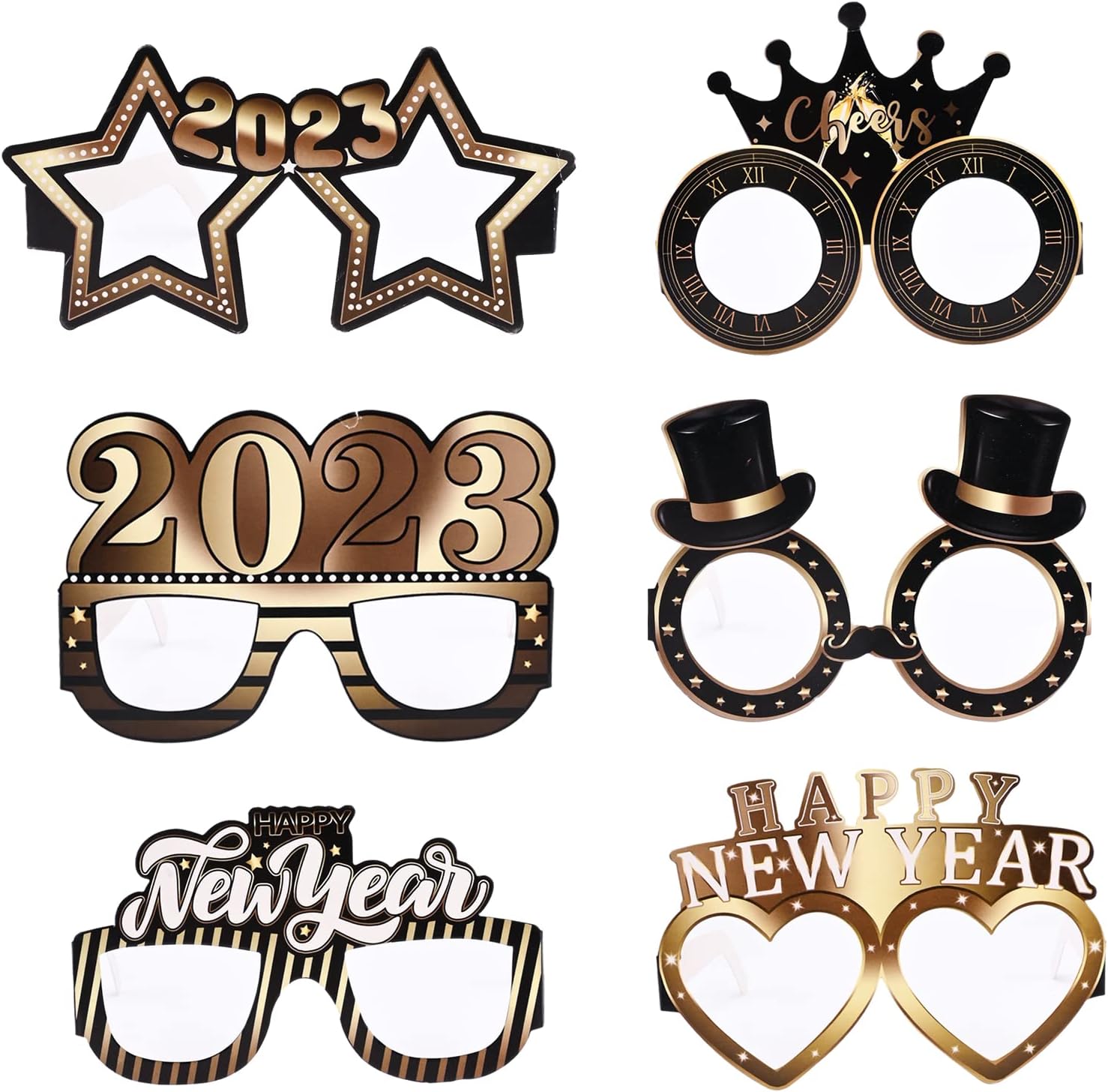 GLAITC Anteojos de Fiesta de Año Nuevo, 12 Piezas Anteojos de Feliz Año Nuevo Decoraciones de Fiesta de Nochevieja de 2023, Accesorio de Fotos de Navidad para Celebración de Fiesta