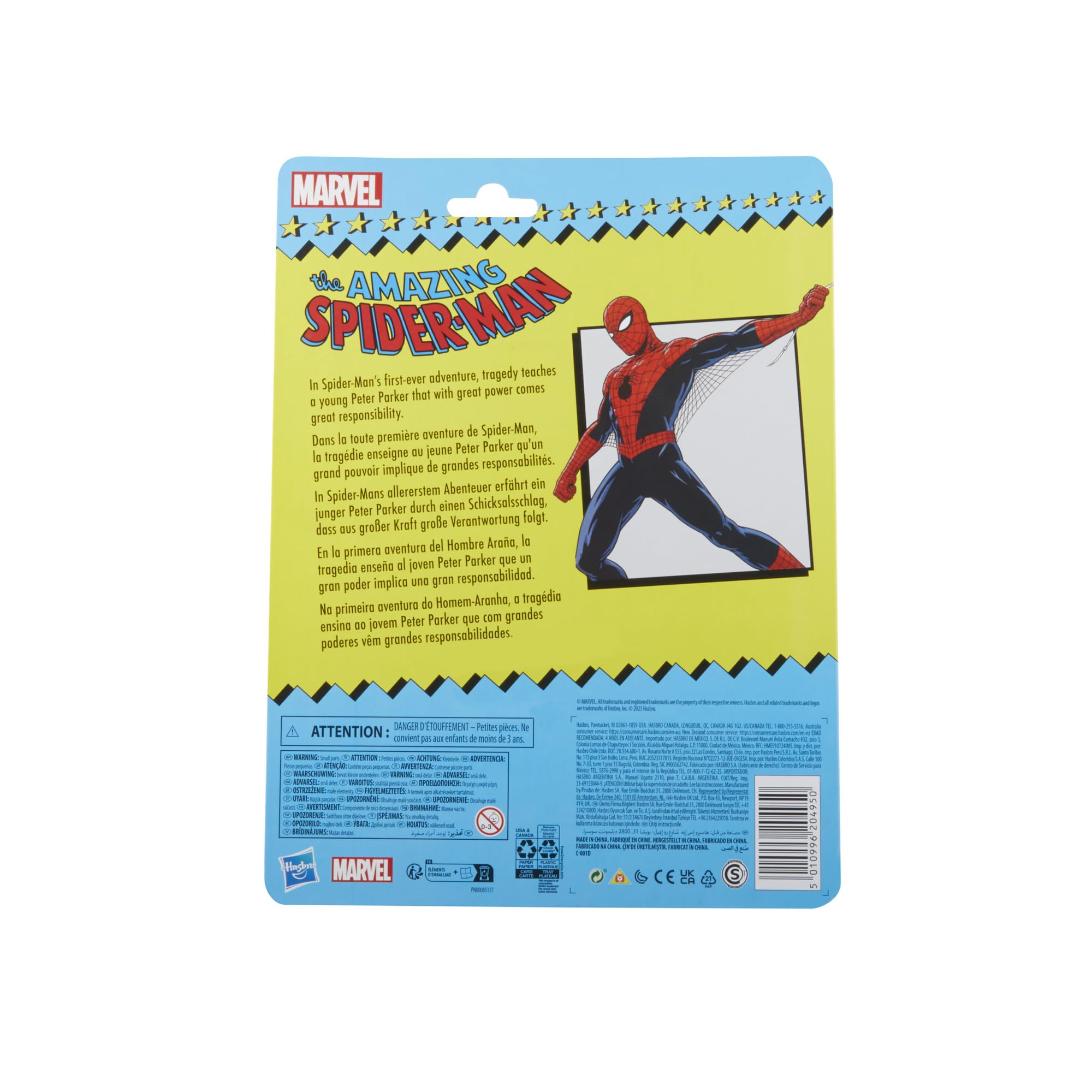 Spider-Man Marvel Legends Series The Amazing – Figura de Acción 15 cm Retro Marvel Comics, Figura Coleccionable con 11 Accesorios, Juguete a Partir de 4 Años