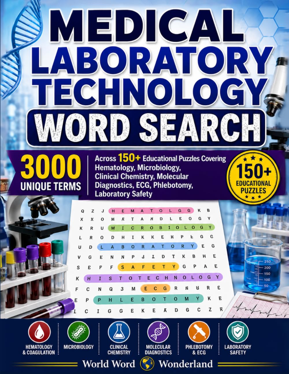 Medical Laboratory Technology Word Search: 3000 Unique Terms Across 150+ Educational Puzzles Covering Hematology, Microbiology, Clinical Chemistry, ... ECG, Phlebotomy, Laboratory Safety, and More