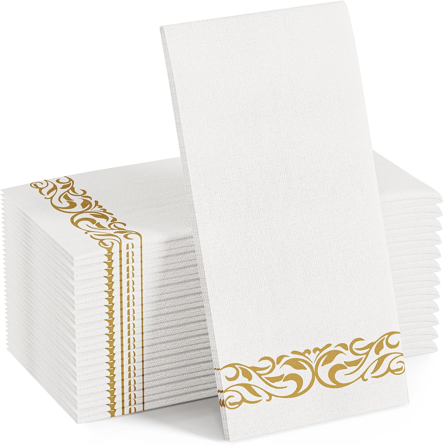 FOCUSLINE 100 Linen Feel Bathroom Napkins, Soft and Absorbent Disposable Guest Towels, Cloth-Like Paper Hand Towels Decorative Napkins for Dinners, Parties, Weddings or Events, Gold, 12″ x 17″