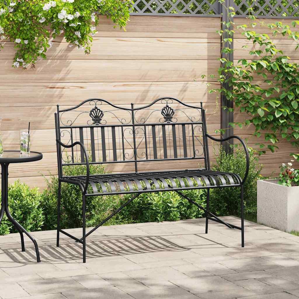 Panchina da Giardino in Acciaio Nero, Seduta Esterno 103cm | Elegante seduta a due posti ideale per arredare balcone, terrazzo o portico con una struttura in metallo robusto.